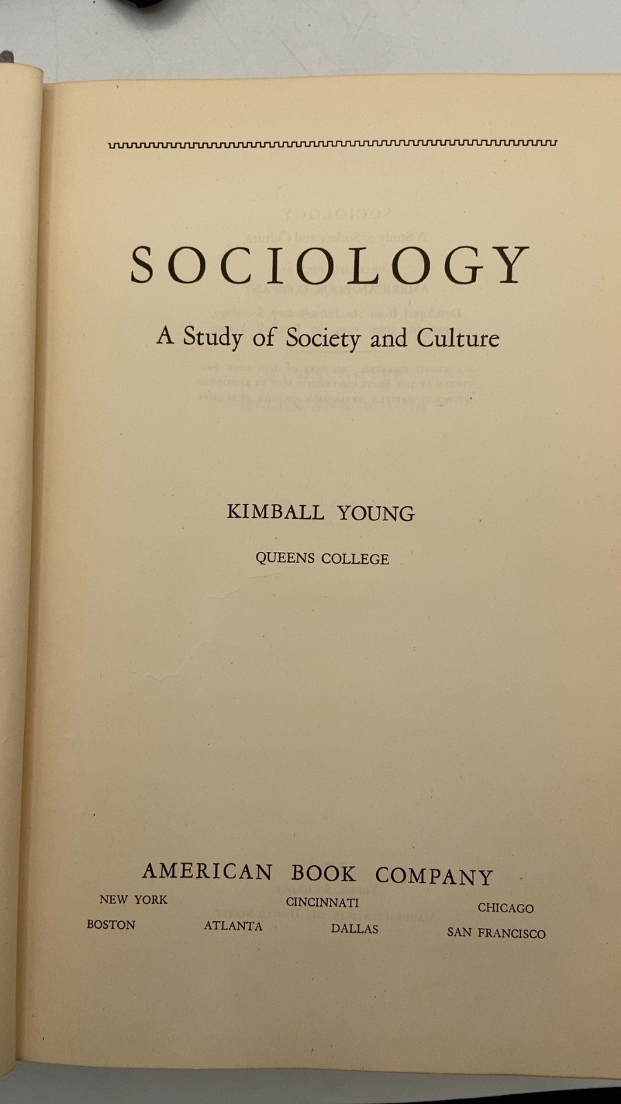 Sociology: A Study of Society and Culture Kimball Young Hardcover 1942