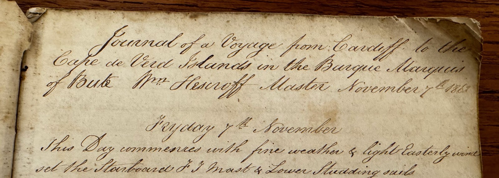 Manuscript Log Book Journal Barque Ship Marquis of Bute 1862 Cardiff Cape Verde