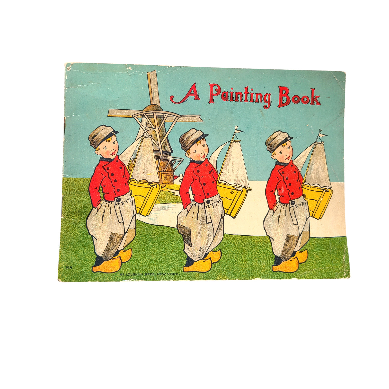Antique Victorian McLoughlin Children’s Painting Book c1900 Vtg Dutch Kids RARE