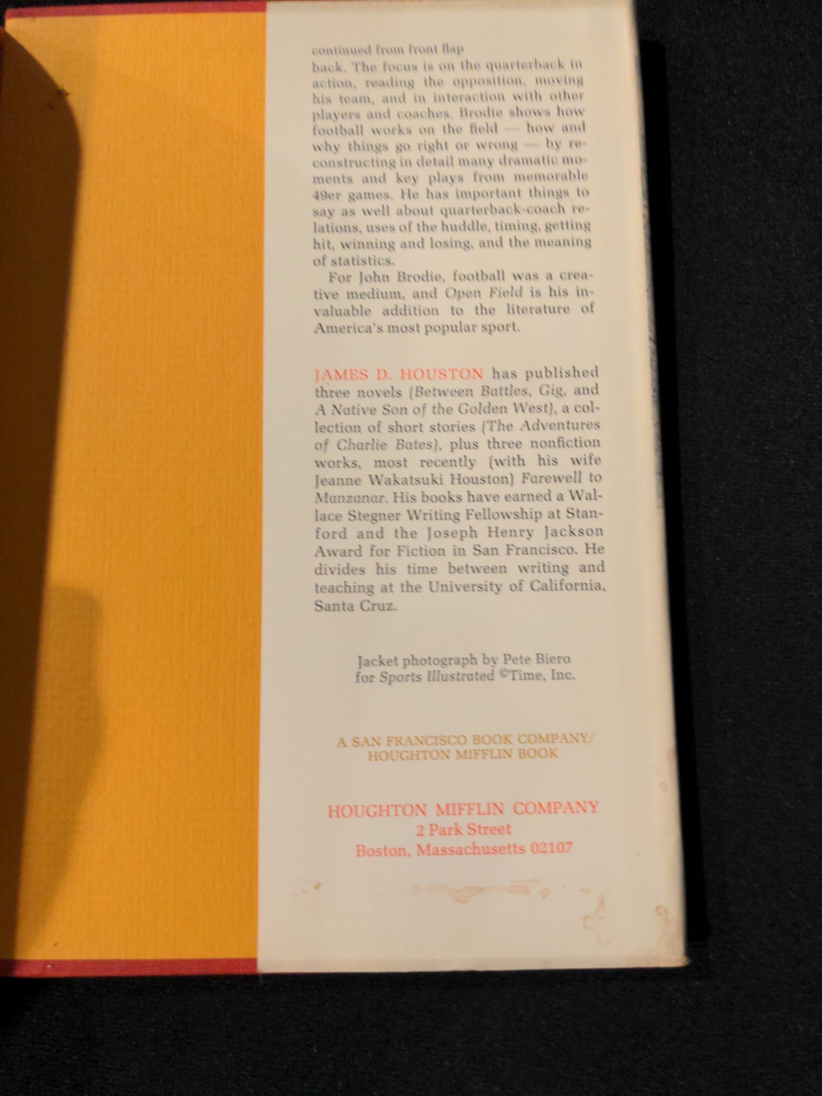 Open Field, 1974 First Printing, Signed inscription by John Brodie