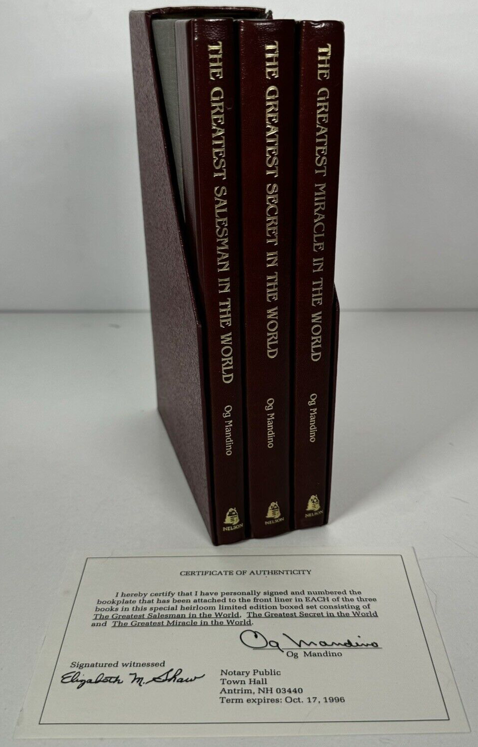 Og Mandino Signed Greatest Salesman In The World 3 Book Box Set #2223 W/ Cert