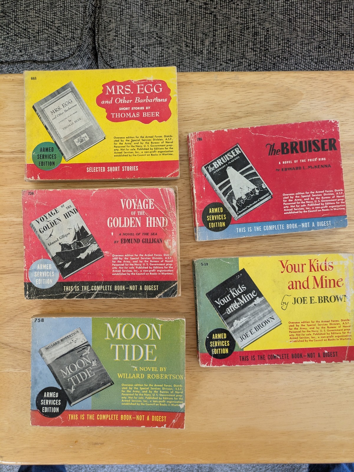 Armed Services Edition novels Lot of five, 668, 720, 758, 788, S-19