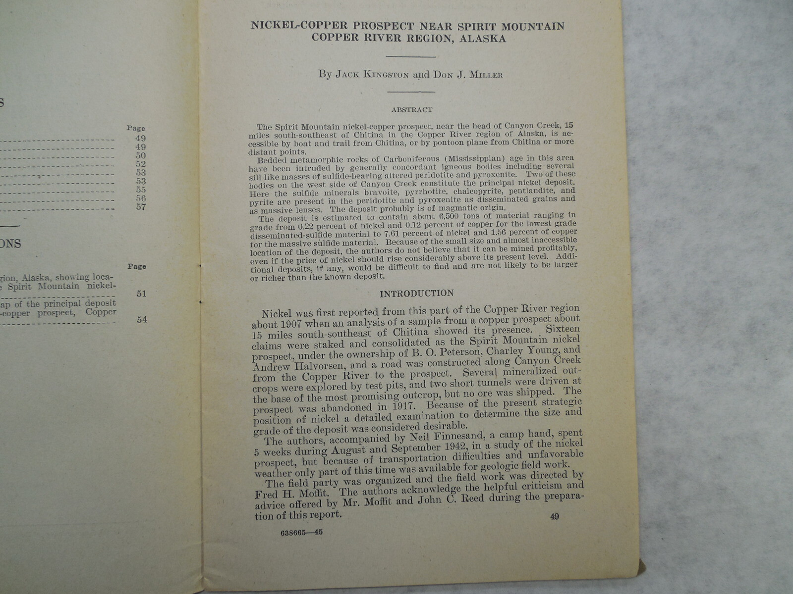 USGS Bulletin 943-C, Nickel-Copper Prospect Copper River Region Alaska, 1945