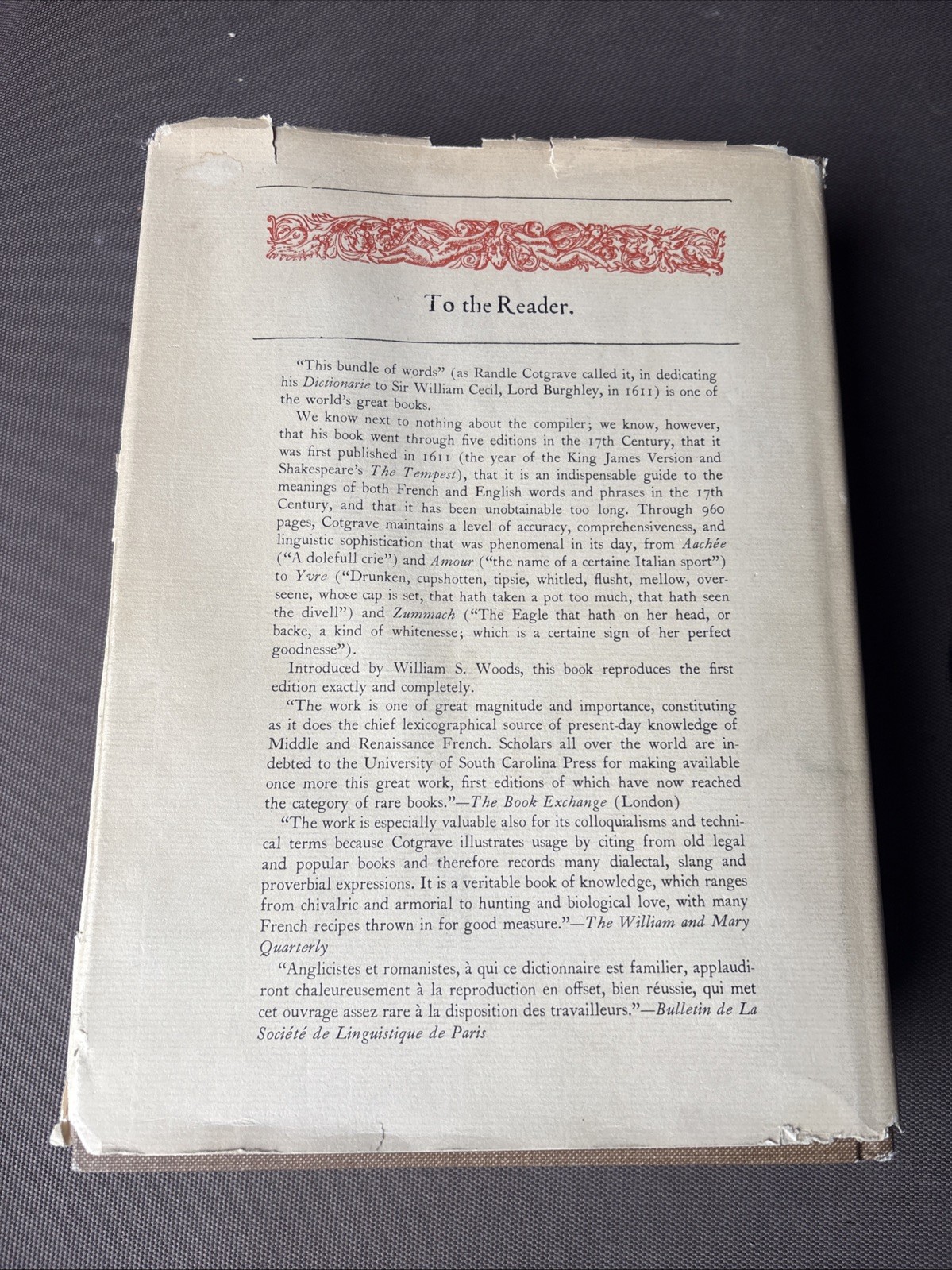 A Dictionarie of the French and English Tongues | 1968 Hardcover Reproduction