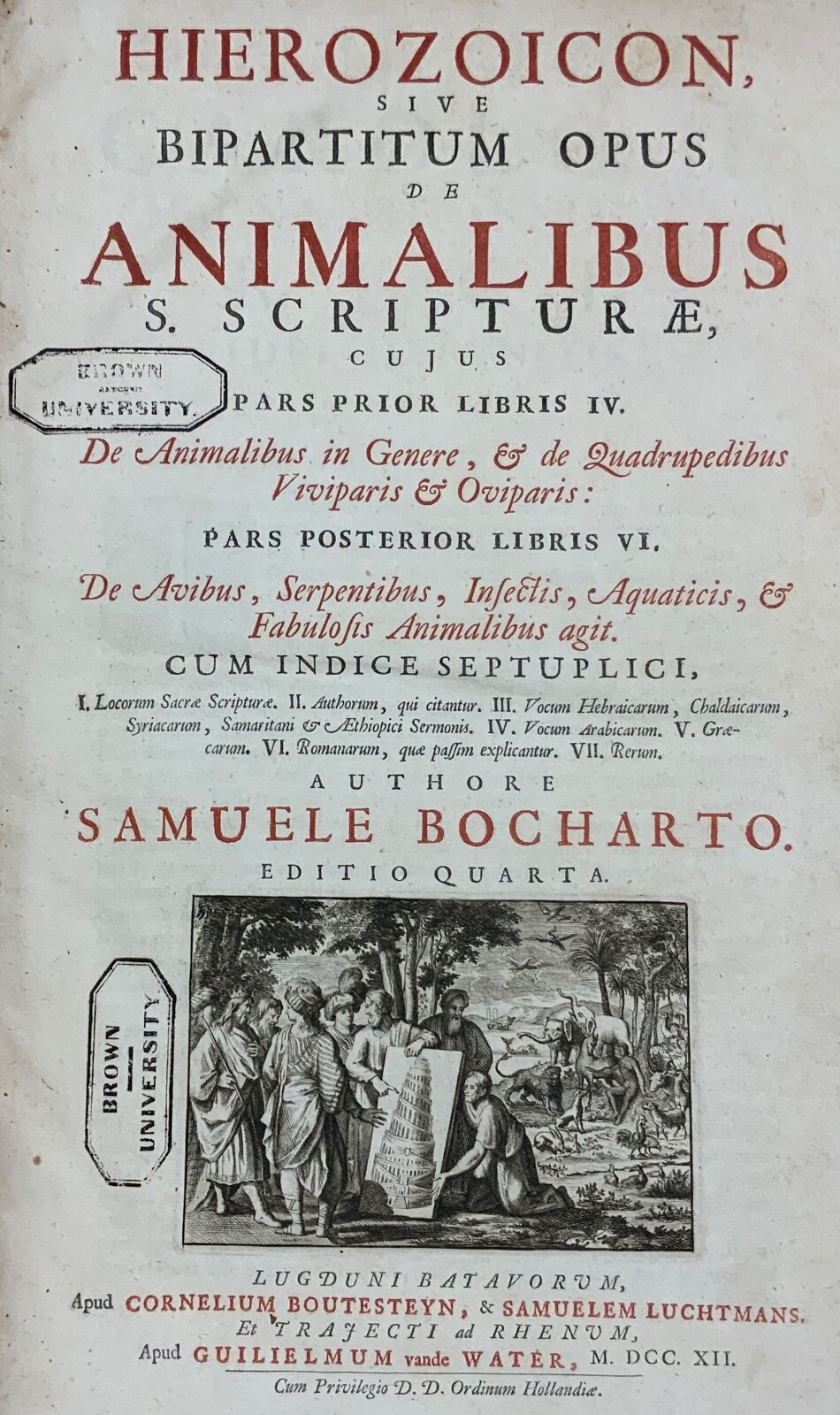 1712 Hierozoicon Animalibus Scripturae Samuel Bochart 4th Edition Leiden Imprint