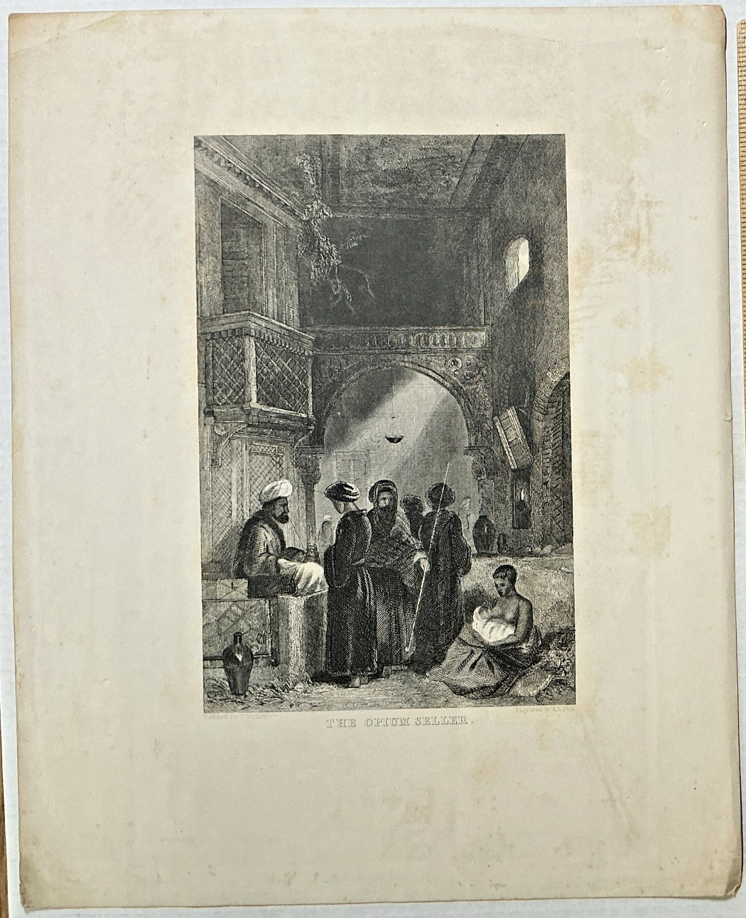 Antique Steel Engraving The Opium Seller After Muller A L Dick Orientalist c1850