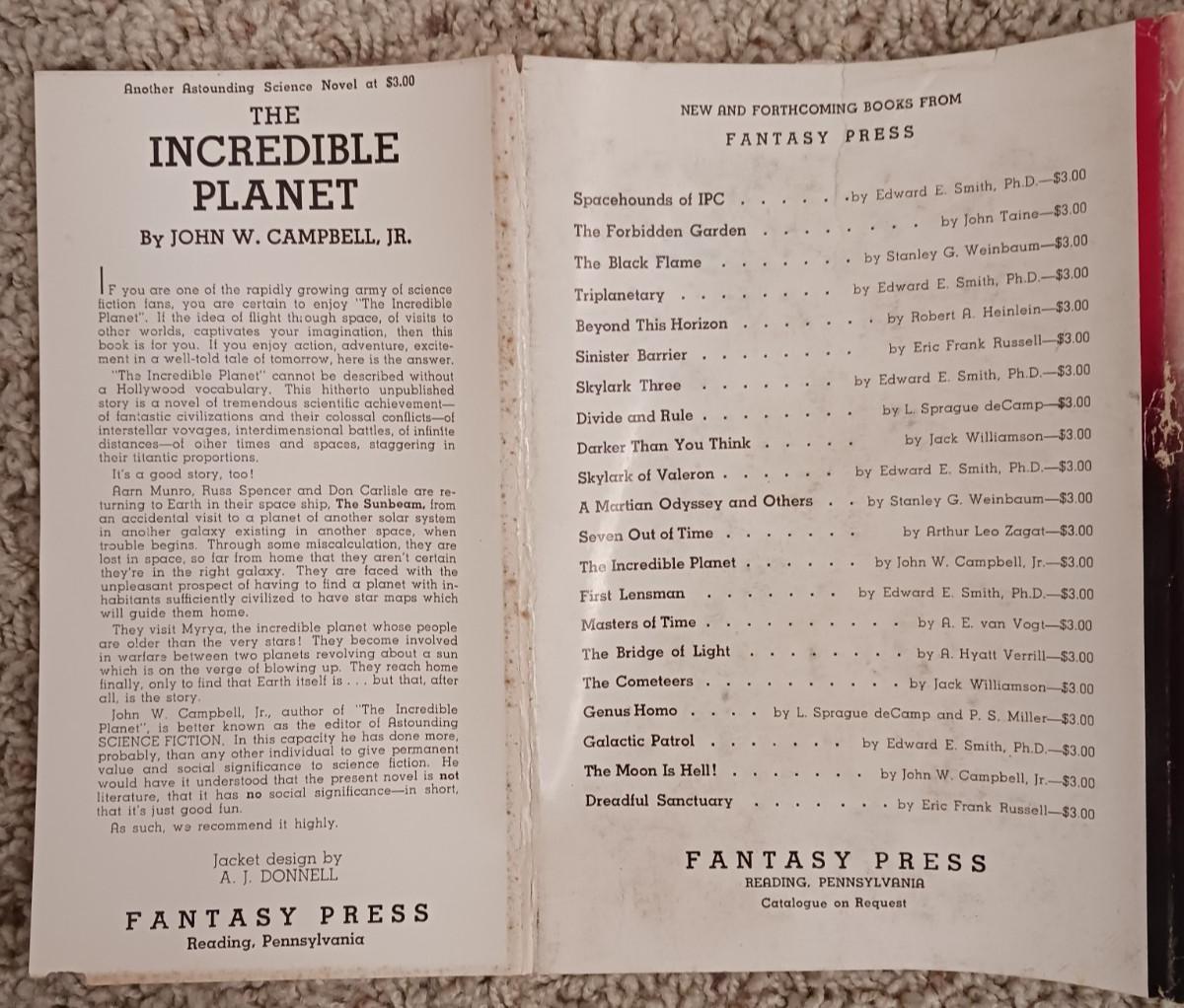 Masters of Time by A.E. Van Vogt signed hard cover 1950 Fantasy Press