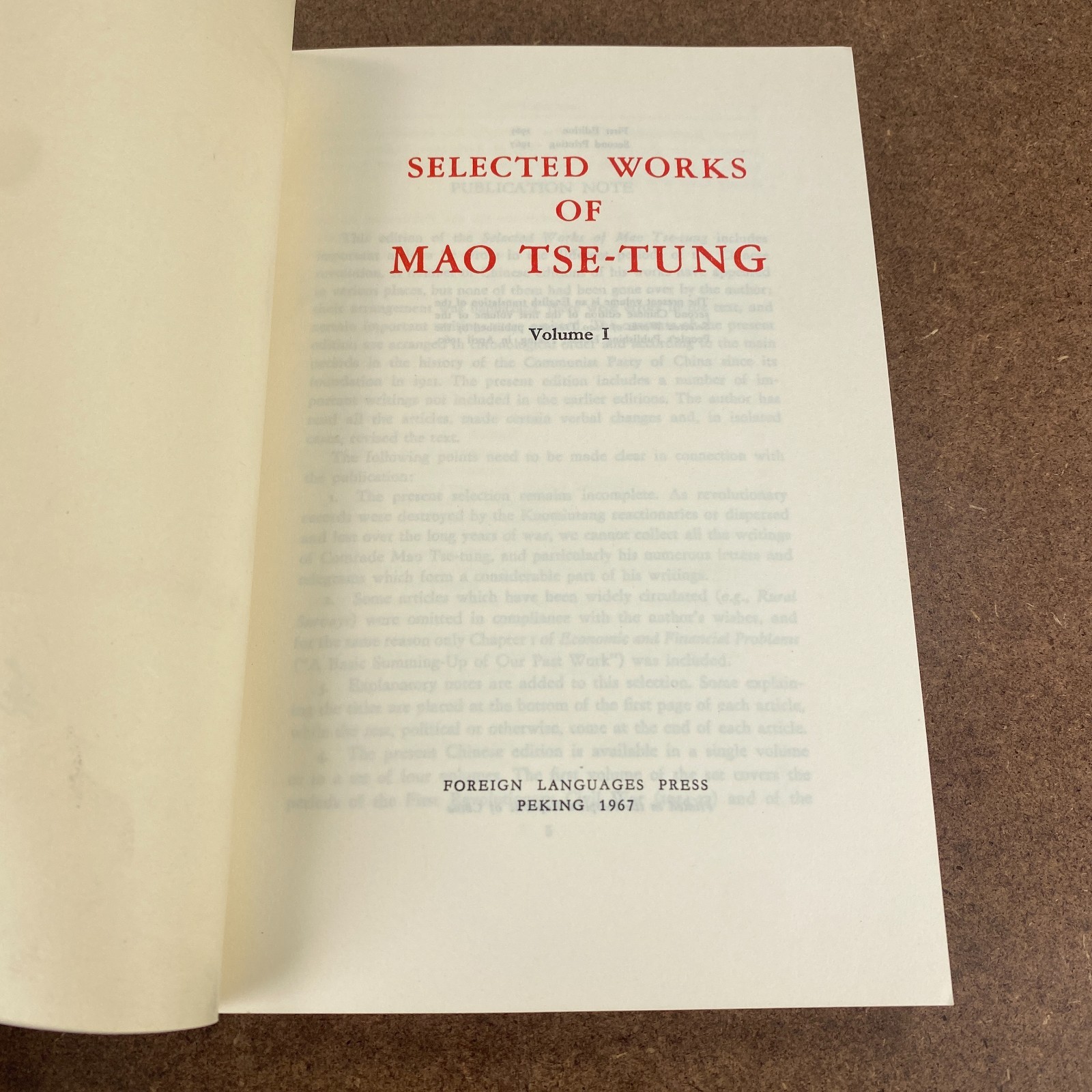 Selected Works Of Mao Tse-Tung Vol 1 1st Edition 2nd Printing 1967 Communist