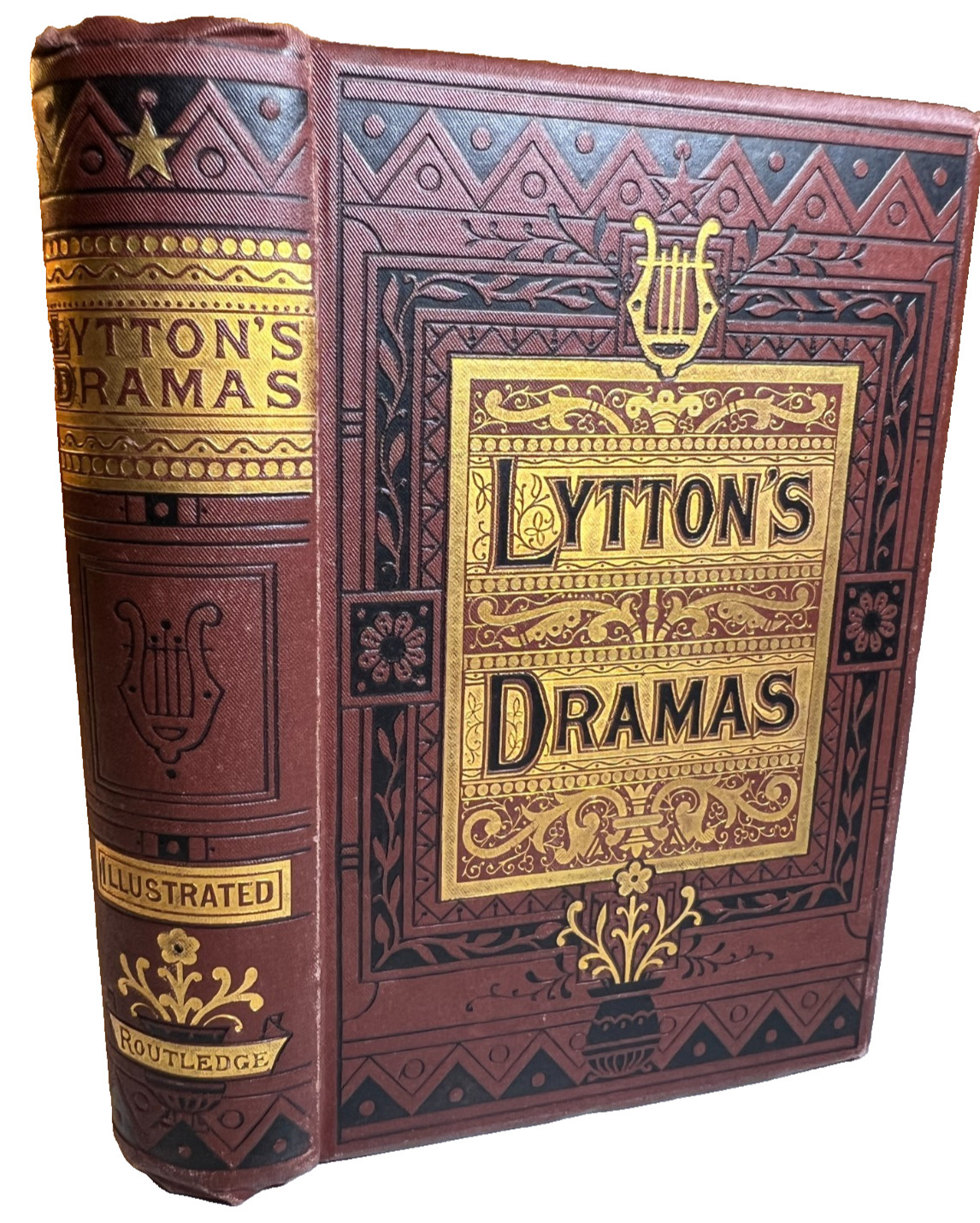 Lytton’s Dramas Victorian Decorative Book 1800s Routledge Cover Ornate Gilded