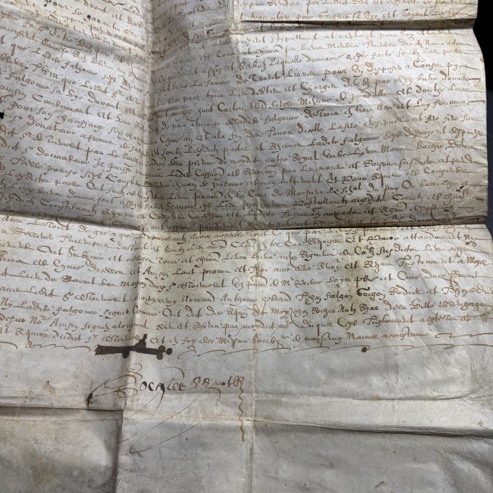 ? 1638 French Manuscript on Vellum, Large Legal Document, 18 x 20 Inches