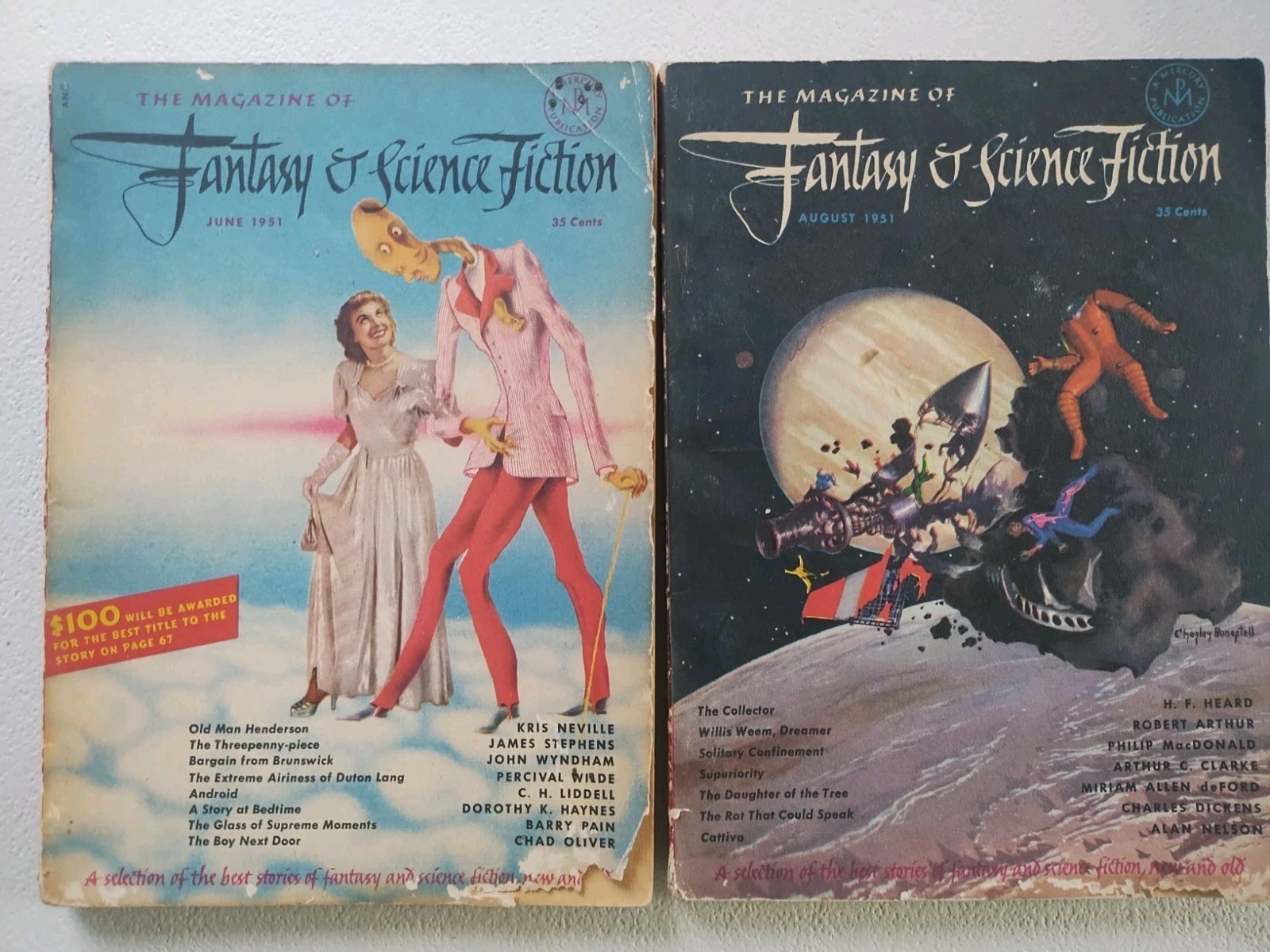 Lot Of (9) The Magazine of Fantasy and Science Fiction Vintage 1950’s – (G) Good