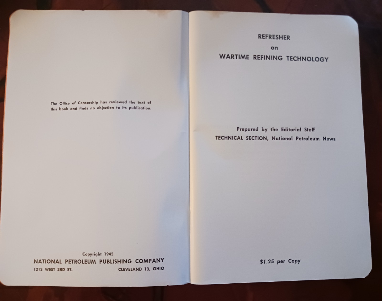 WWII Refresher On Wartime Refining Technology Book / Booklet World War II 1945