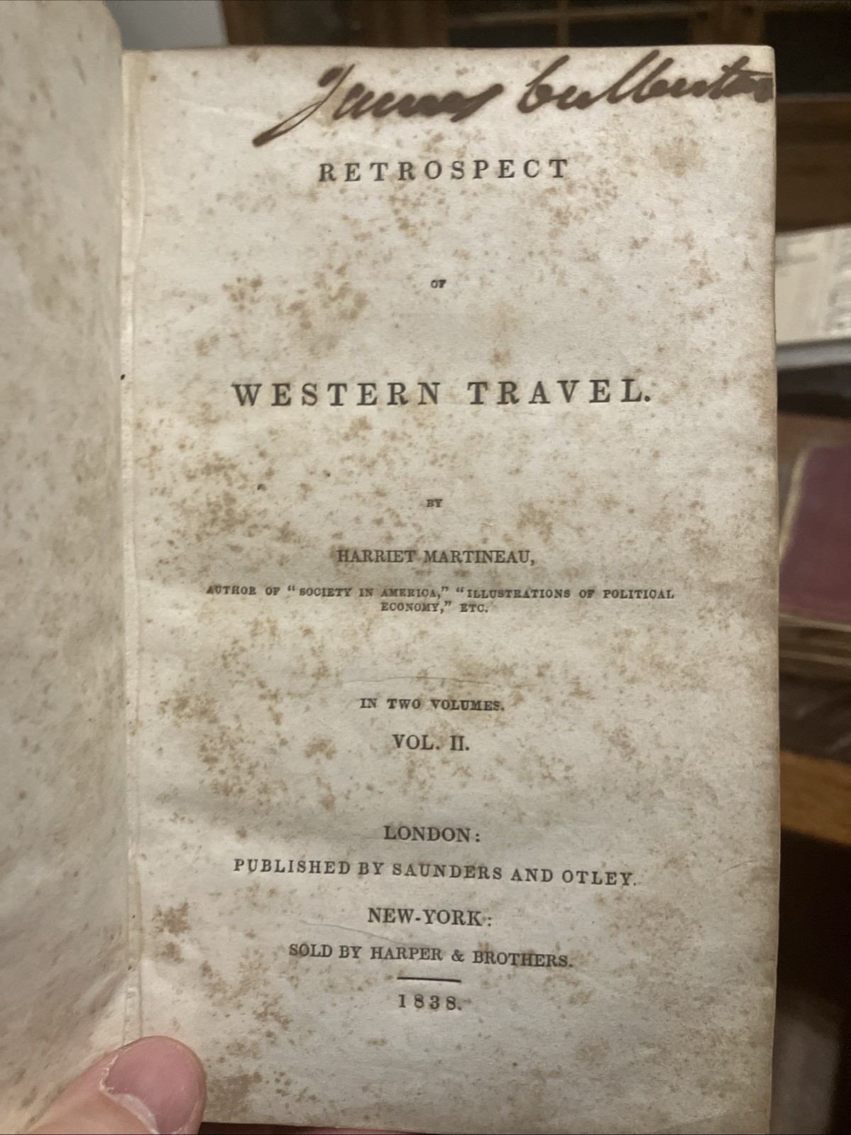 Retrospect of Western Travel by Harriet Martineau, Hardcover, 1st Ed, 1838 V 2