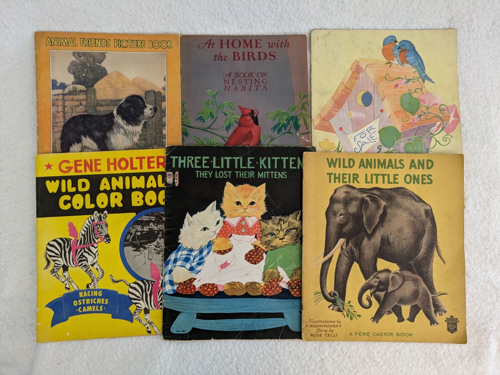 Lot of 6 Vintage CHILDREN’S ANIMAL PICTURE BOOKS Birds Wild Animals Kittens