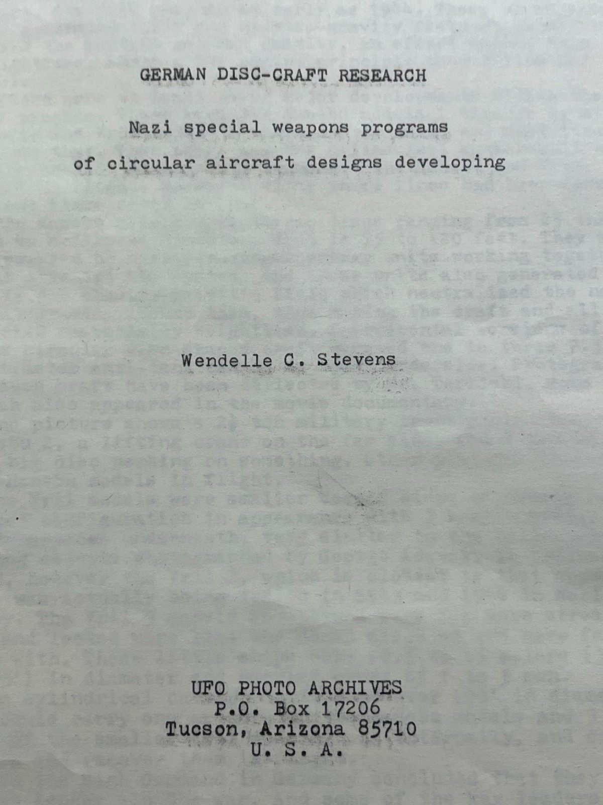 RARE Wendelle Stevens Nazi UFO Disc-Craft Research – Haunebu & Vril Designs