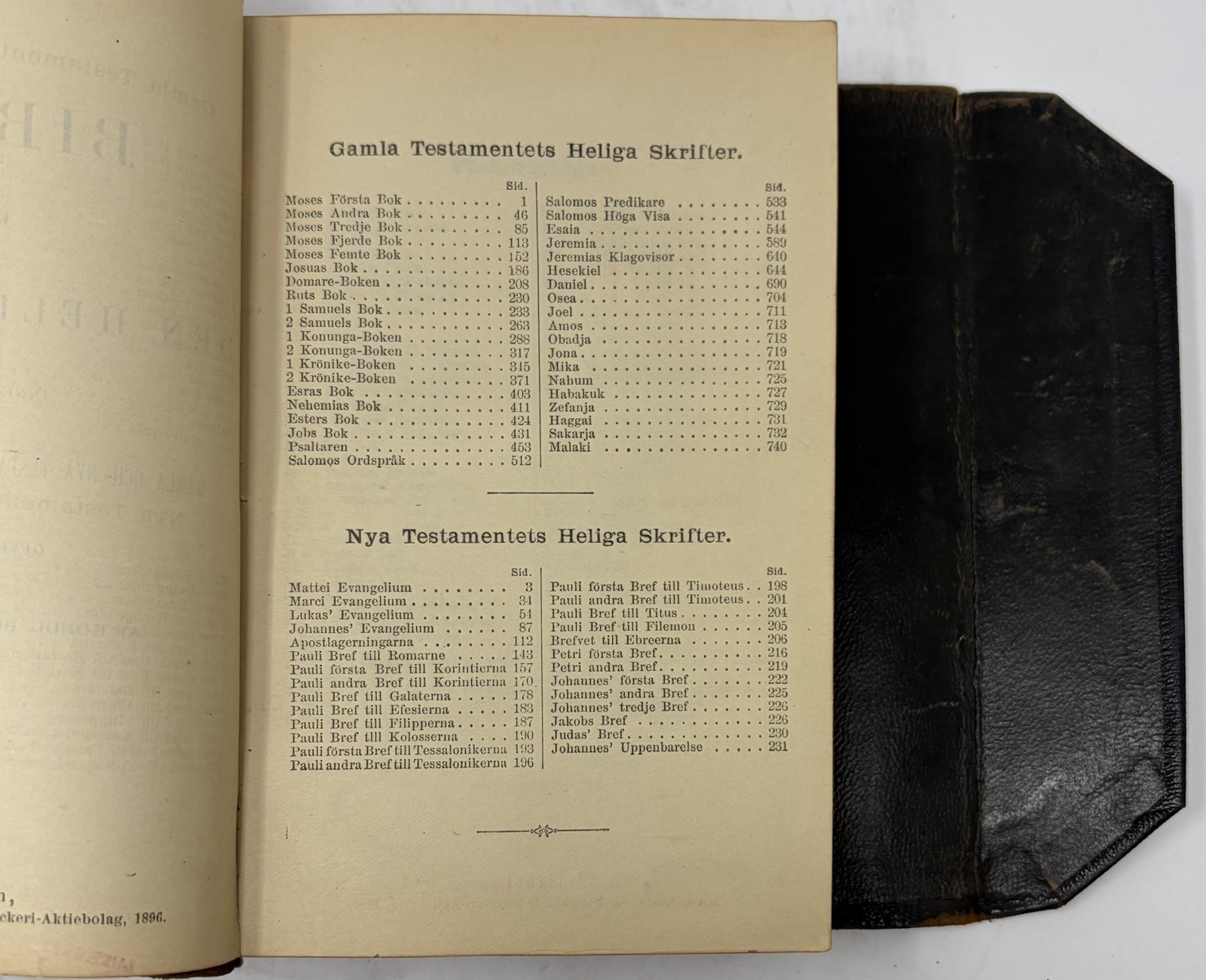 BIBELN 1896 Old Antique Swedish Bible Leather Bound Book A. L. Normans Stockholm