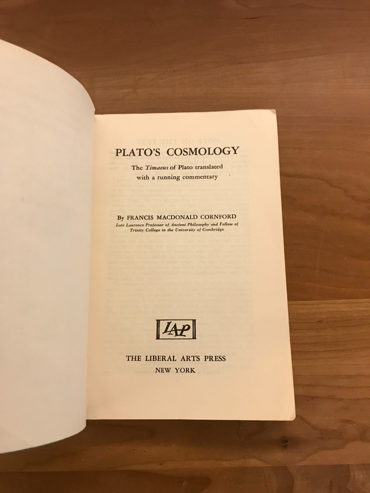 1957 Plato’s Cosmology by Francis M. Cornford Paperback Book