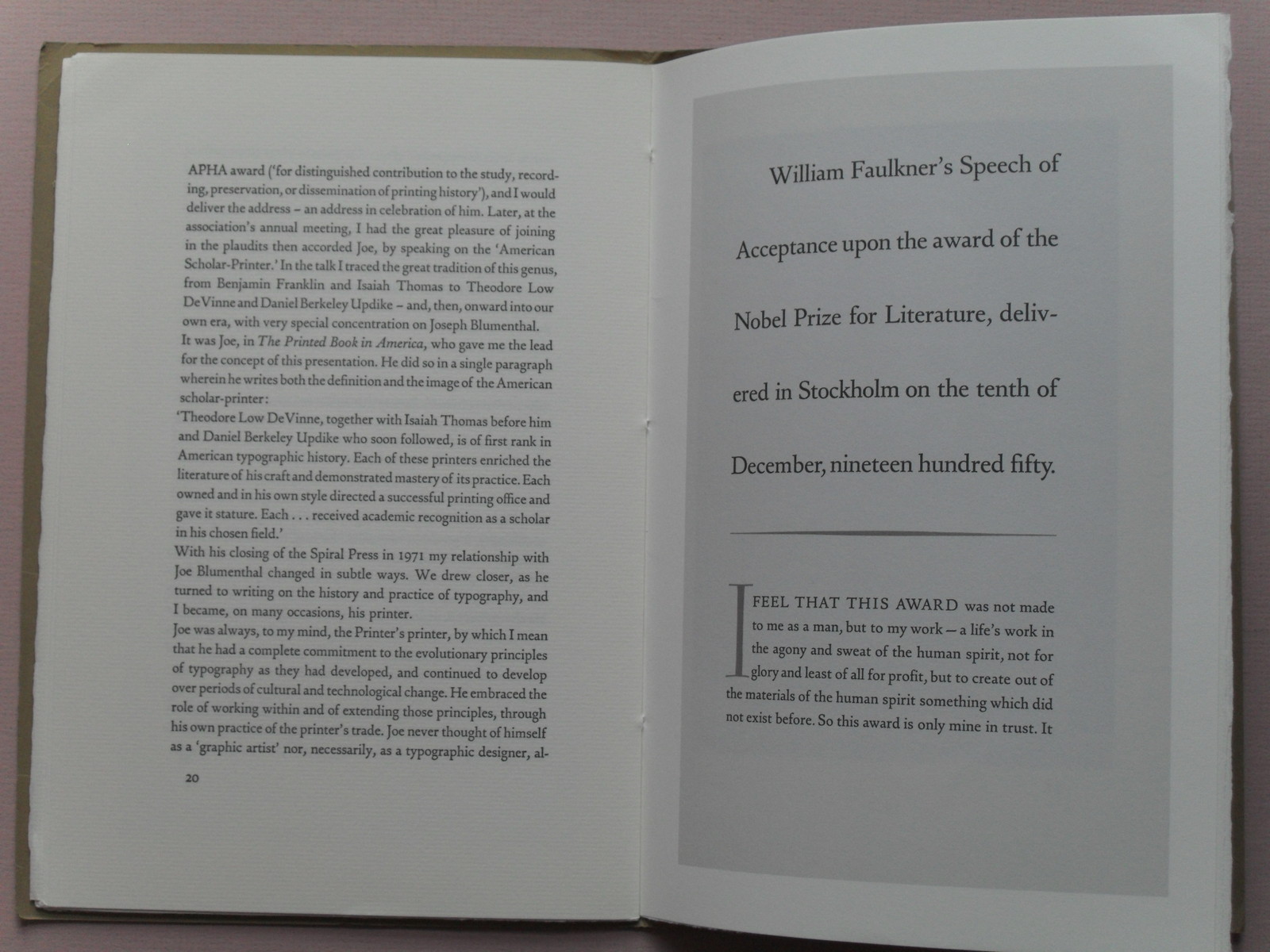 Joseph Blumenthal (1897-1990) – Limited ed. 1/400 – The Typophiles, 1991