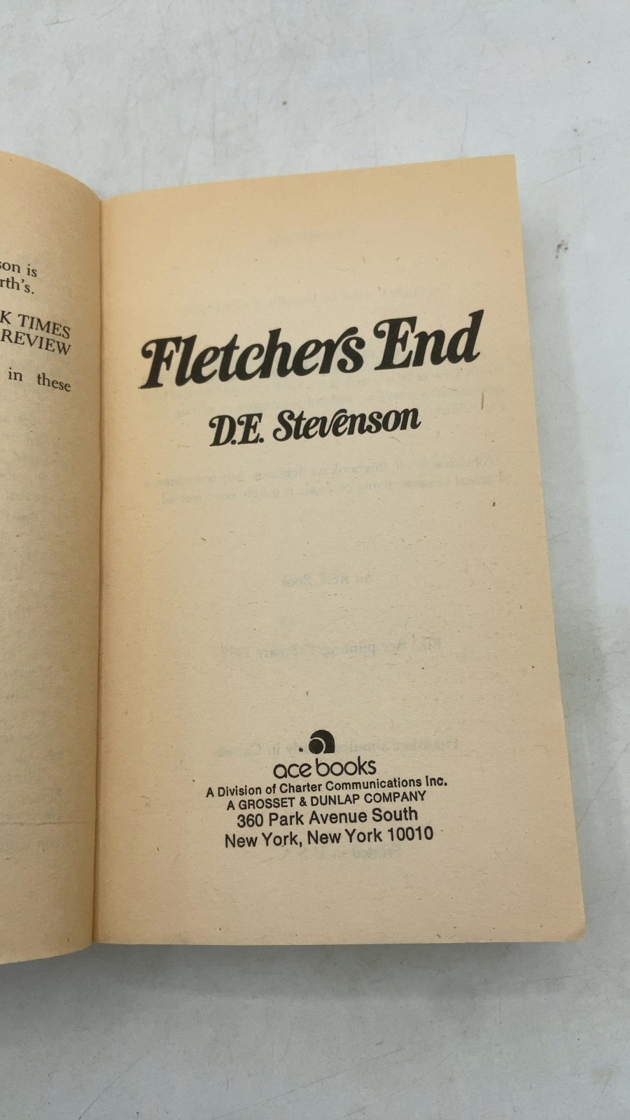 Fletcher’s End D.E. Stevenson Paperback First Ace printing: February 1979 1979