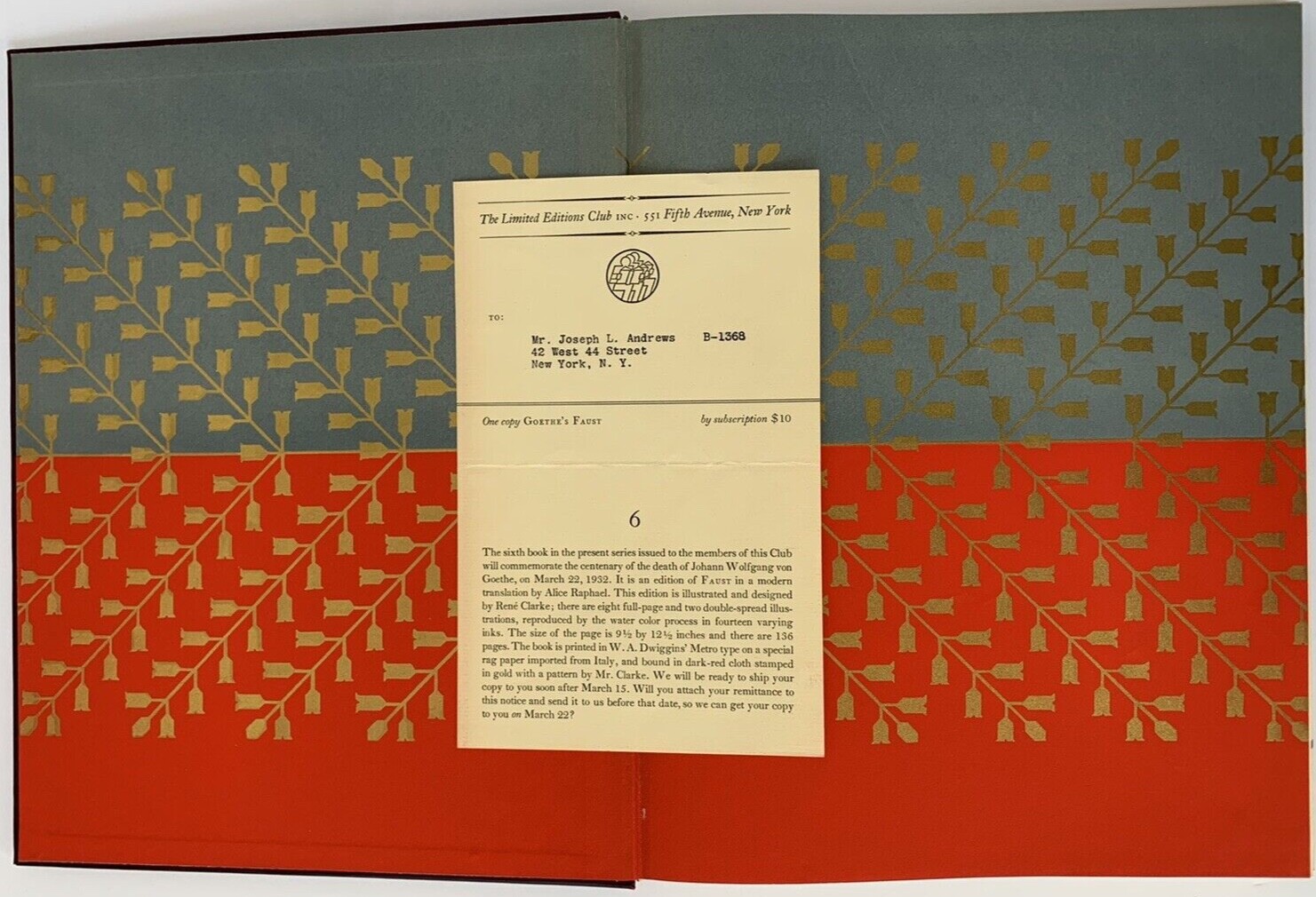 Goethe’s Faust. Published by Limited Editions Club. #1368. NF in P Slipcase.