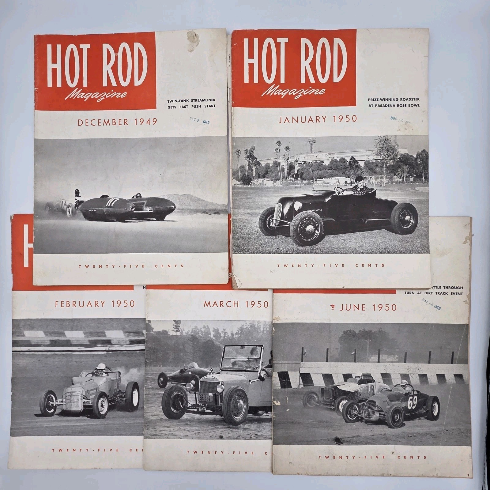 Antique Hot Rod Magazine Lot Dec 1949 Jan Feb March June 1950 Vtg Original Print