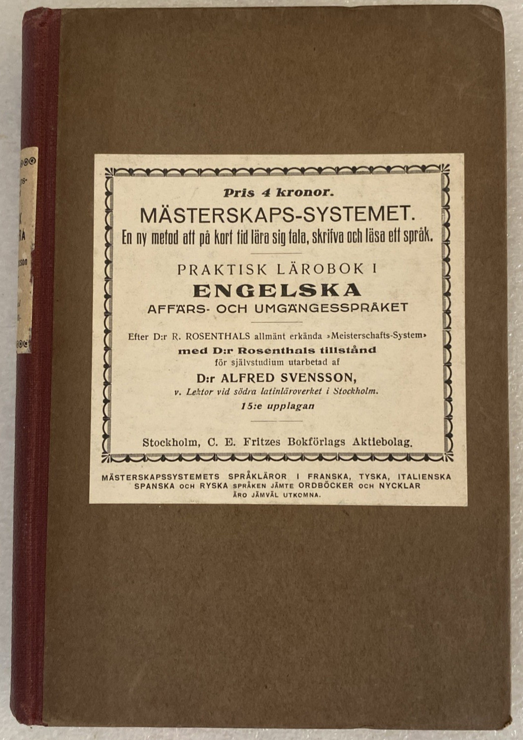 Rare Antique Swedish Language Book: 1929 Mästerskaps-Systemet English Textbook