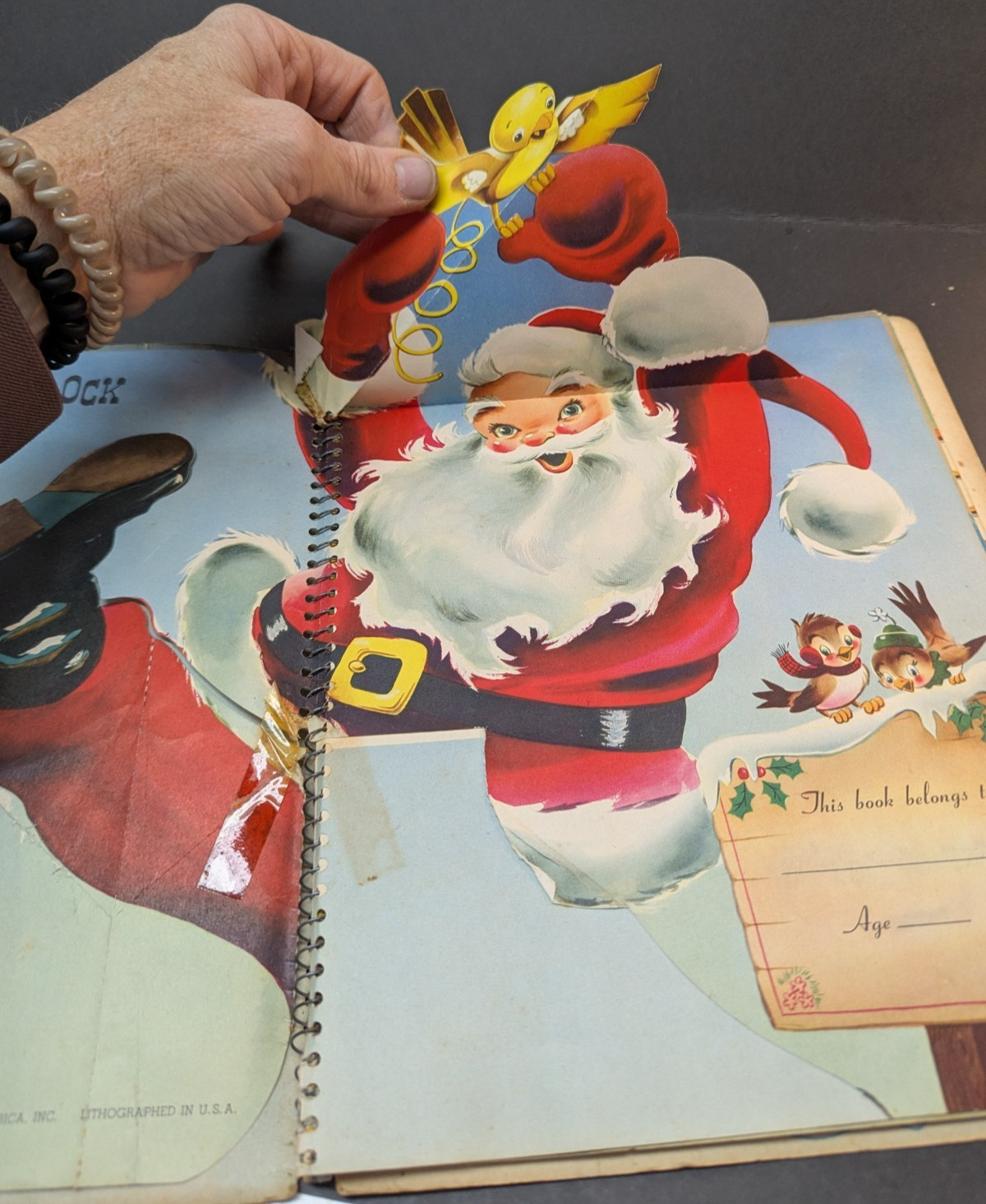Santa’s Cuckoo Clock Pop-Up Book Christmas Polygraphic Co 1954 Lithographed VTG