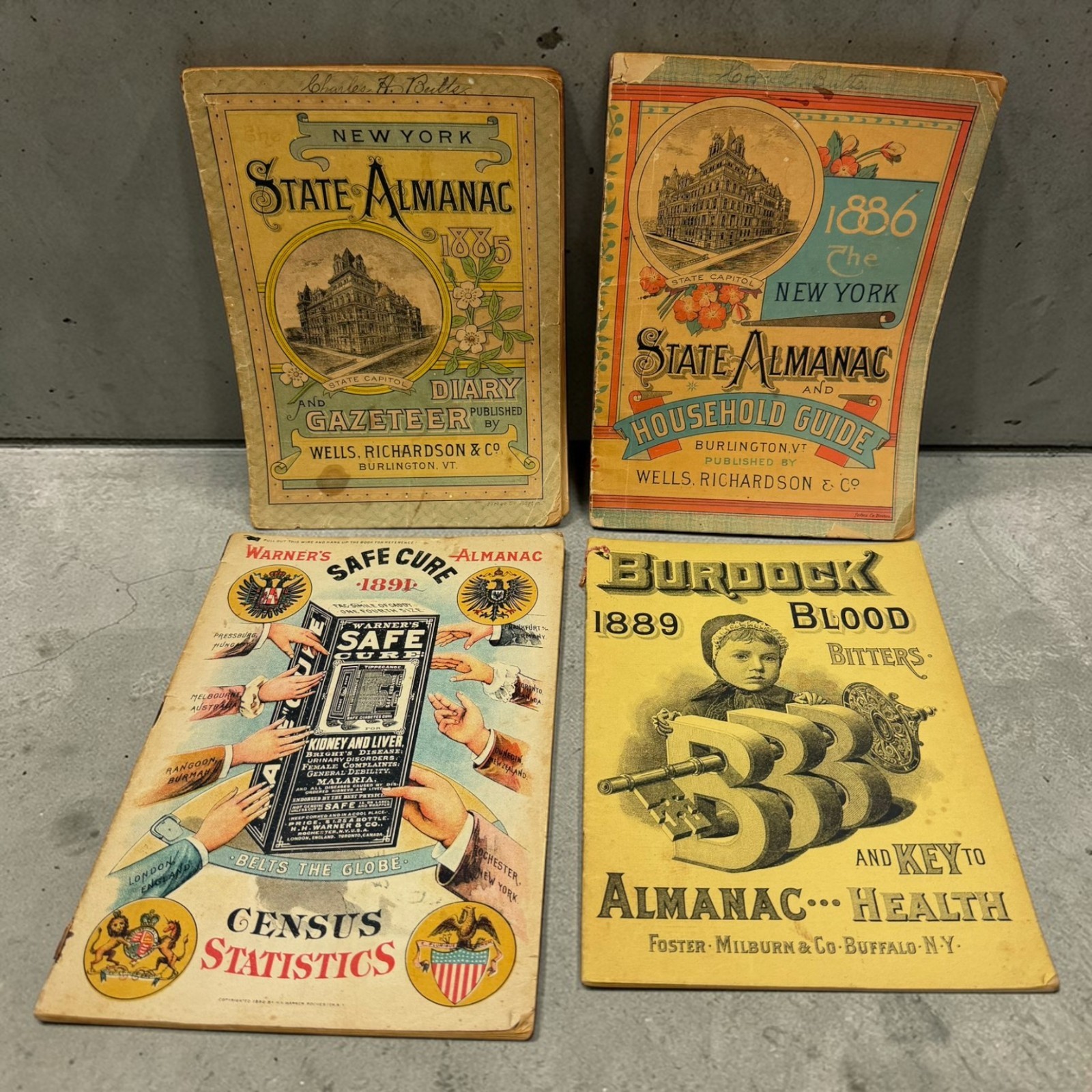 Victorian Almanac Lot 1885 1886 1889 1891 Handwritten Notes & Ads