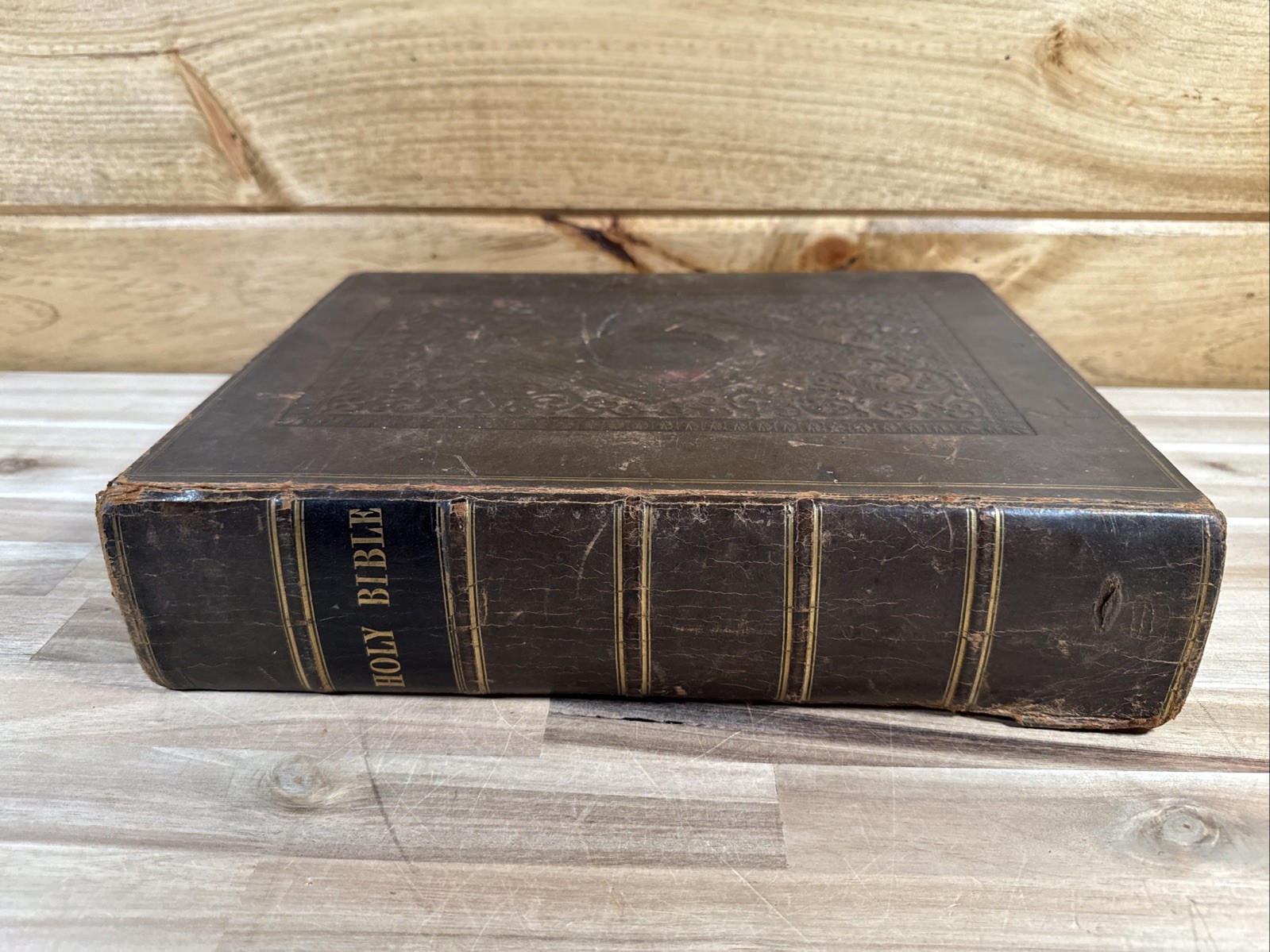 1850 HOLY BIBLE oxford LEATHER antique IN NEED OF RESTORATION old