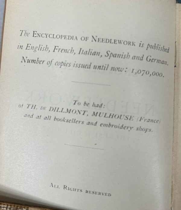 antique needlework Encyclopedia book by Th.De Dillmont original 1890/pub 1924