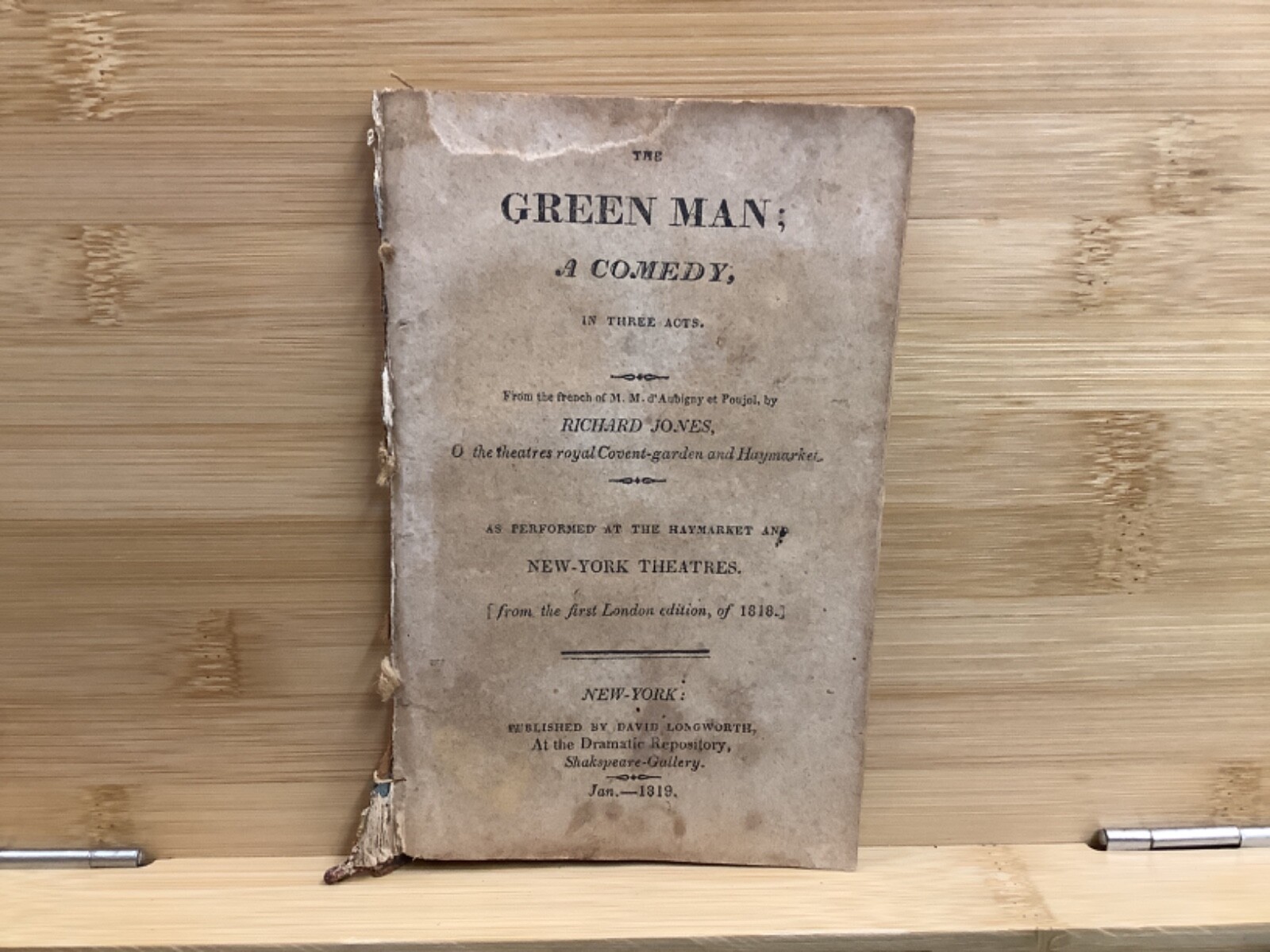 1819 The Green Man; A Comedy In Three Acts Richard Jones Early New York Imprint