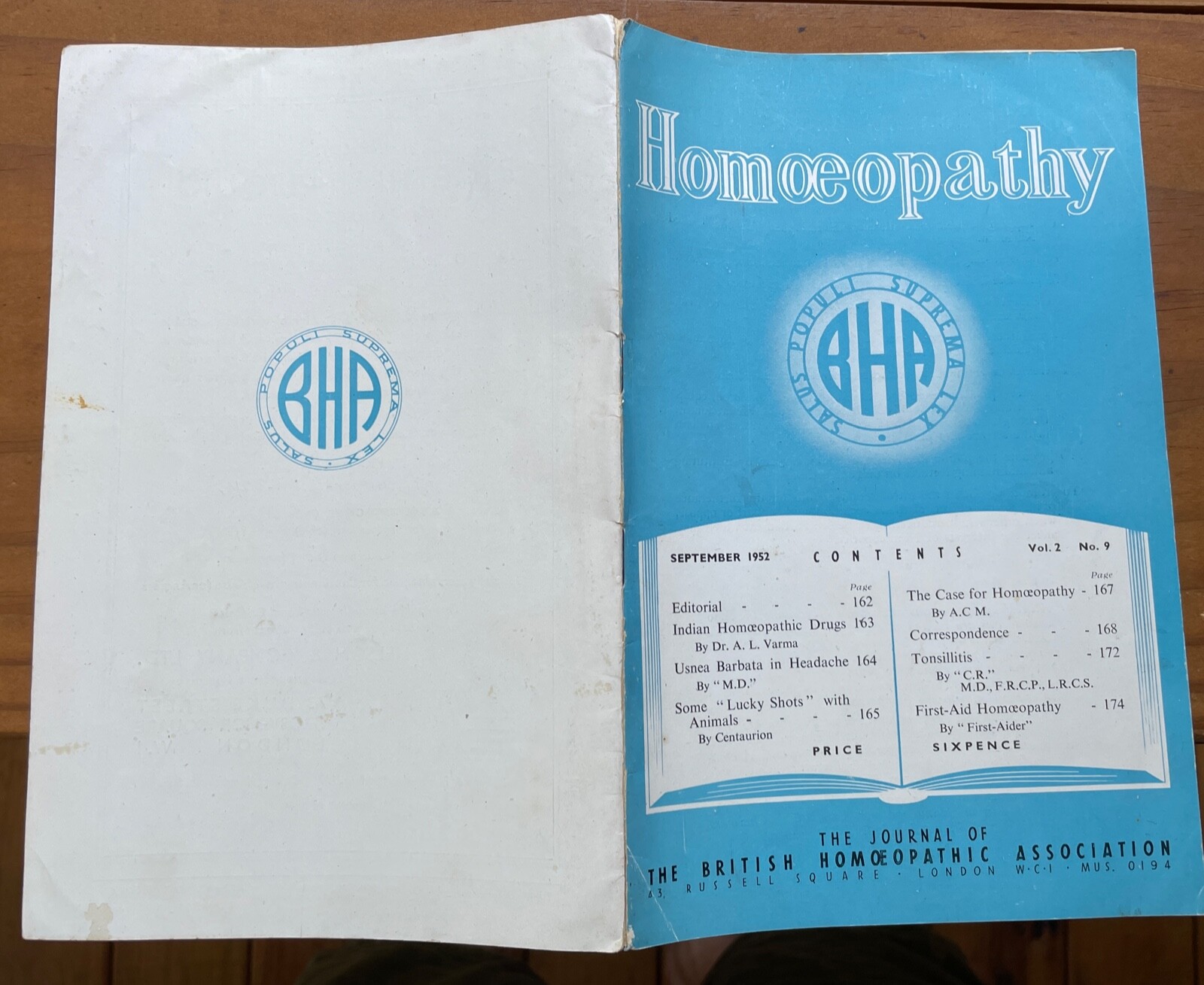 HOMOEOPATHY – BRITISH HOMOEOPATHIC ASSN – ALTERNATIVE NATURAL MEDICINE Sept 1952