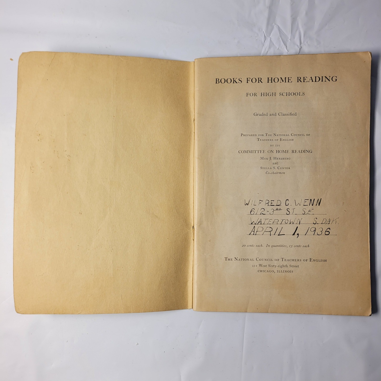 National Council of Teachers of English Books for Home Reading High School 1930