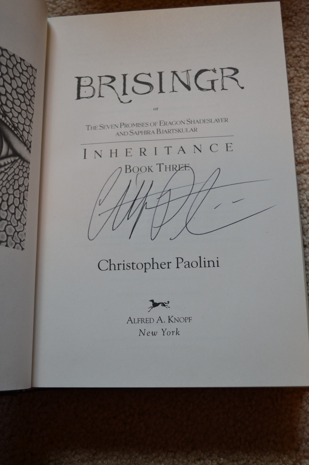 SIGNED CHRISTOPHER PAOLINI, BRISINGER, 2008, 1/1, VF