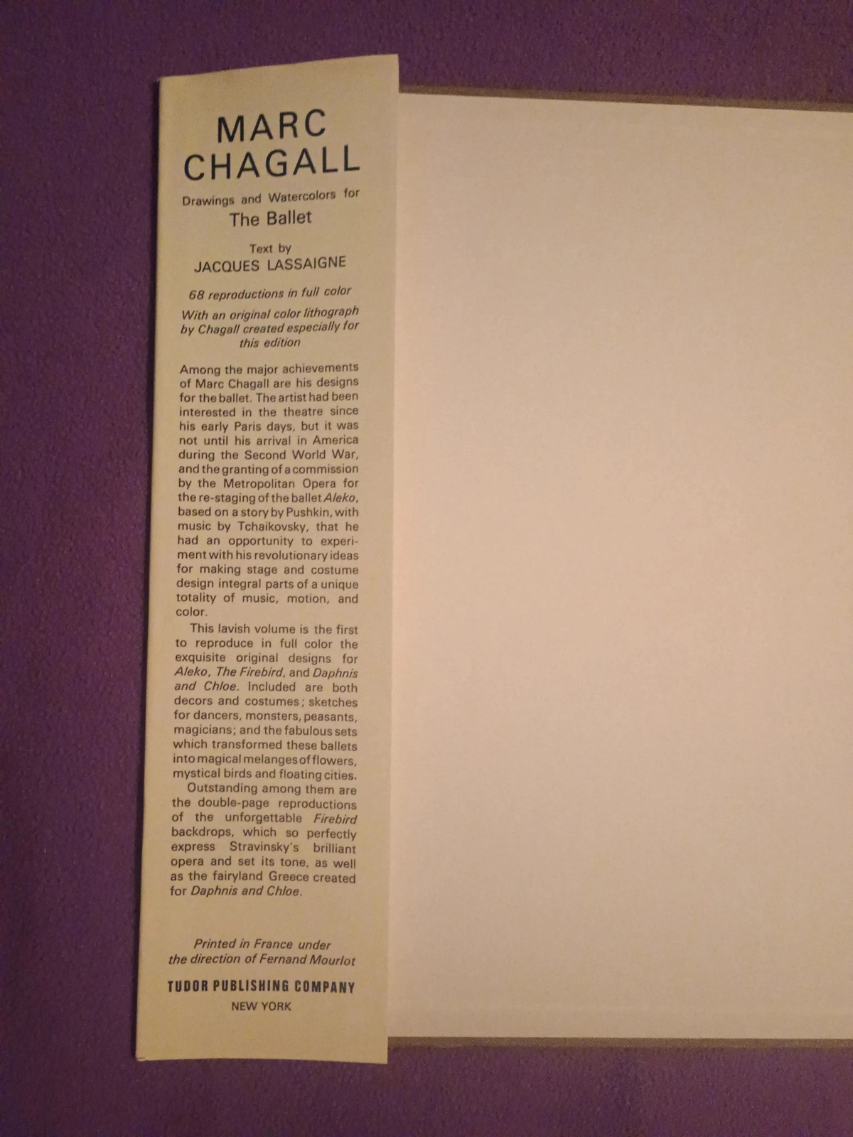 Marc Chagall The Ballet Book 1969 Original Color Lithograph Hardcover Tudor