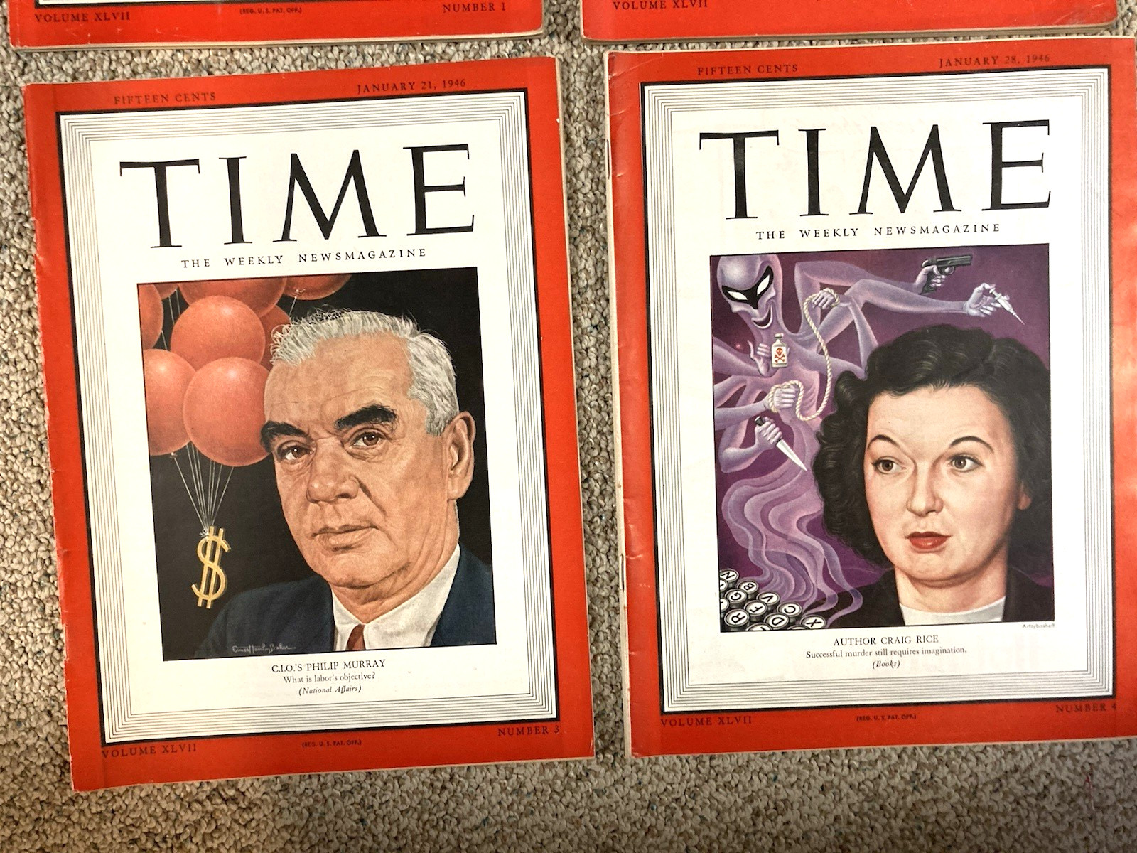 TIME MAGAZINEs-JANUARY-1946- 4 ISSUES-JAN 7, 14, 21, 28-NO LABELS-ALL COMPLETE