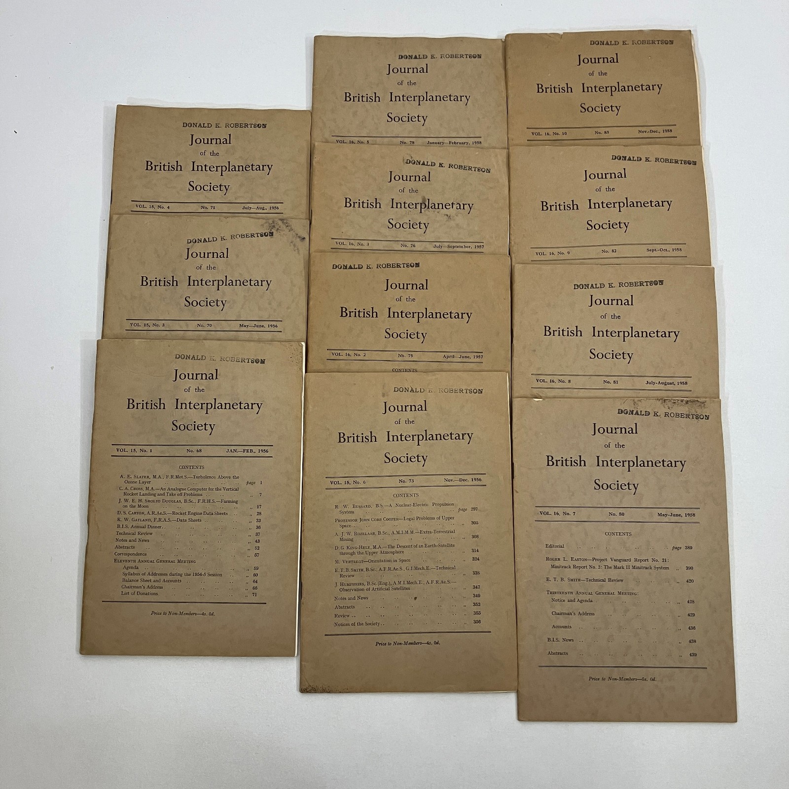 Journal of the British Interplanetary Society 1956 to 1958 11 Misc Issues VTG PB