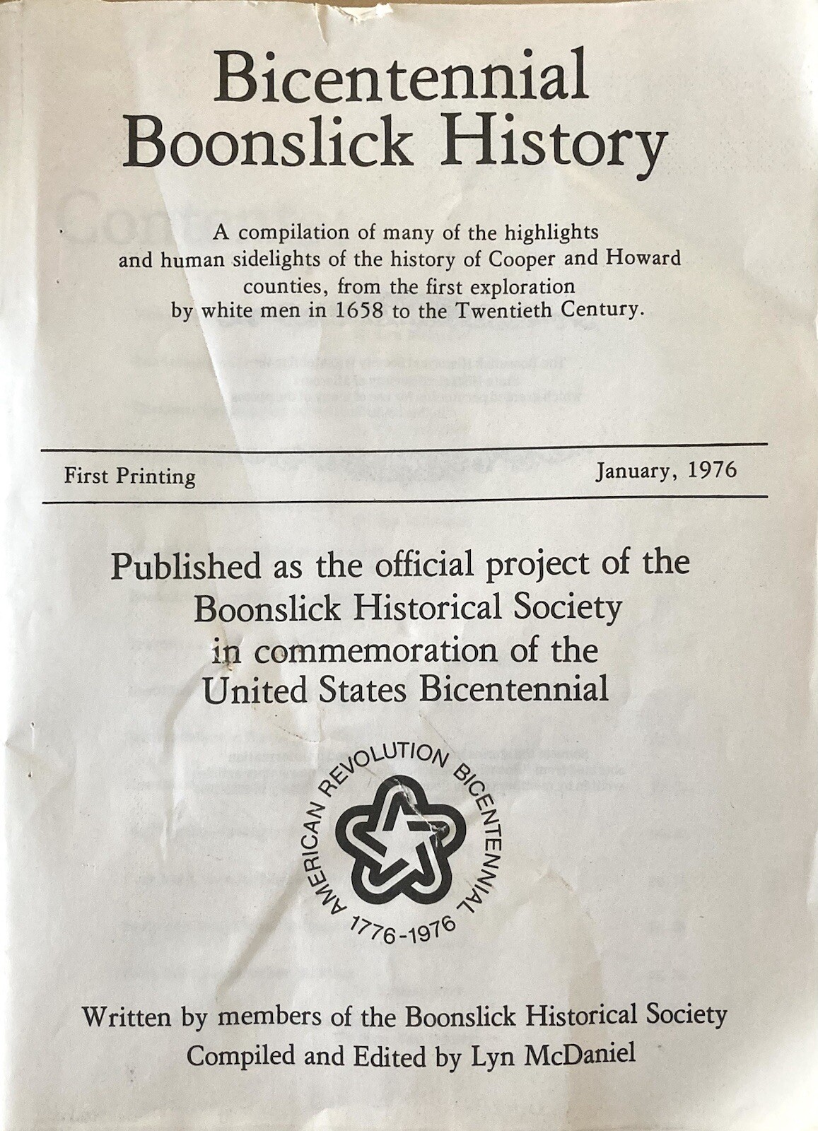 Bicentennial Boonslick History Cooper Howard County 1658-20 Century by McDaniel