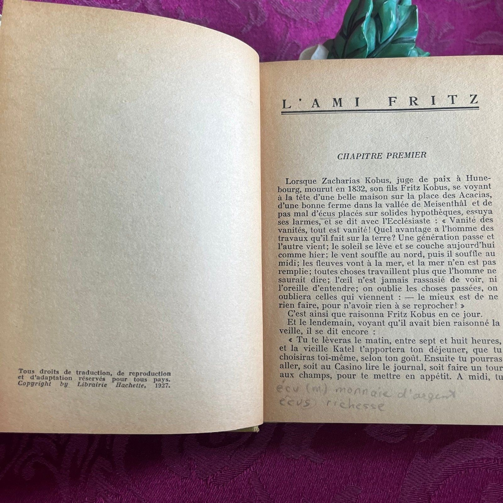 1927 L’Ami Fritz by Erckmann-Chatrian, Illustrated Vintage French Book, Hachette