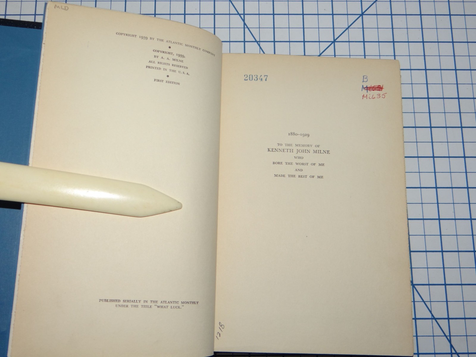 AUTOBIOGRAPHY by A. A. Milne Rebound Bonded Leather Book First Edition 1939