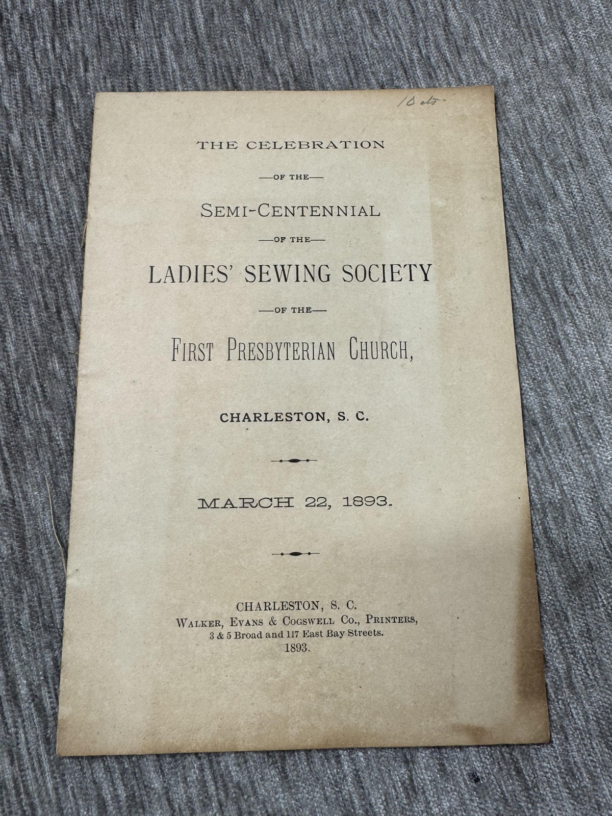 Vintage 1893 Charleston SC Ladies‘ Sewing Society First Presbyterian Program