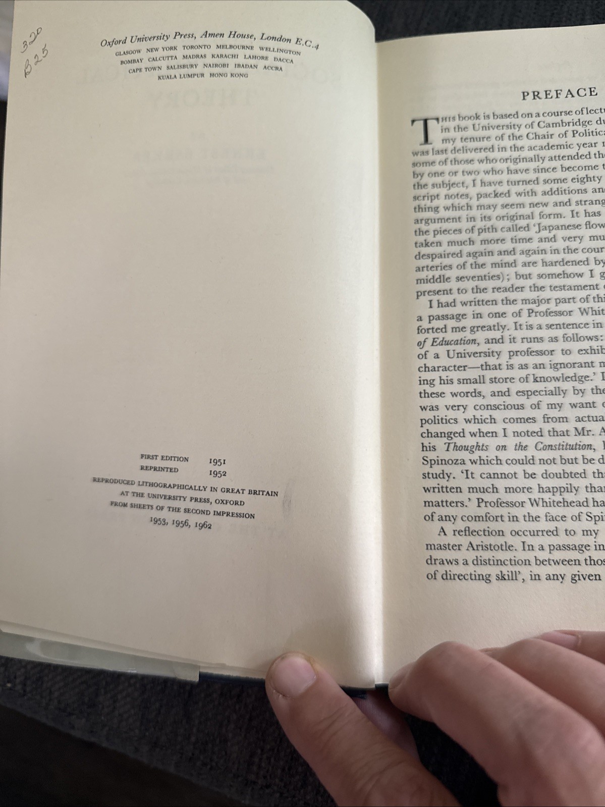 PRINCIPLES OF SOCIAL AND POLITICAL THEORY Ernest Barker HC Good Exlib