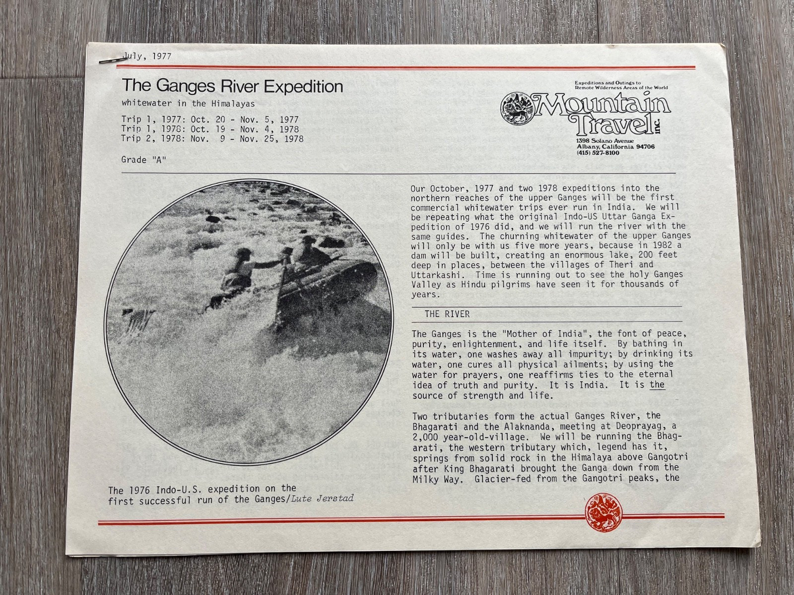 ganges river expedition 1978 from – mountain travel california ( stapled )