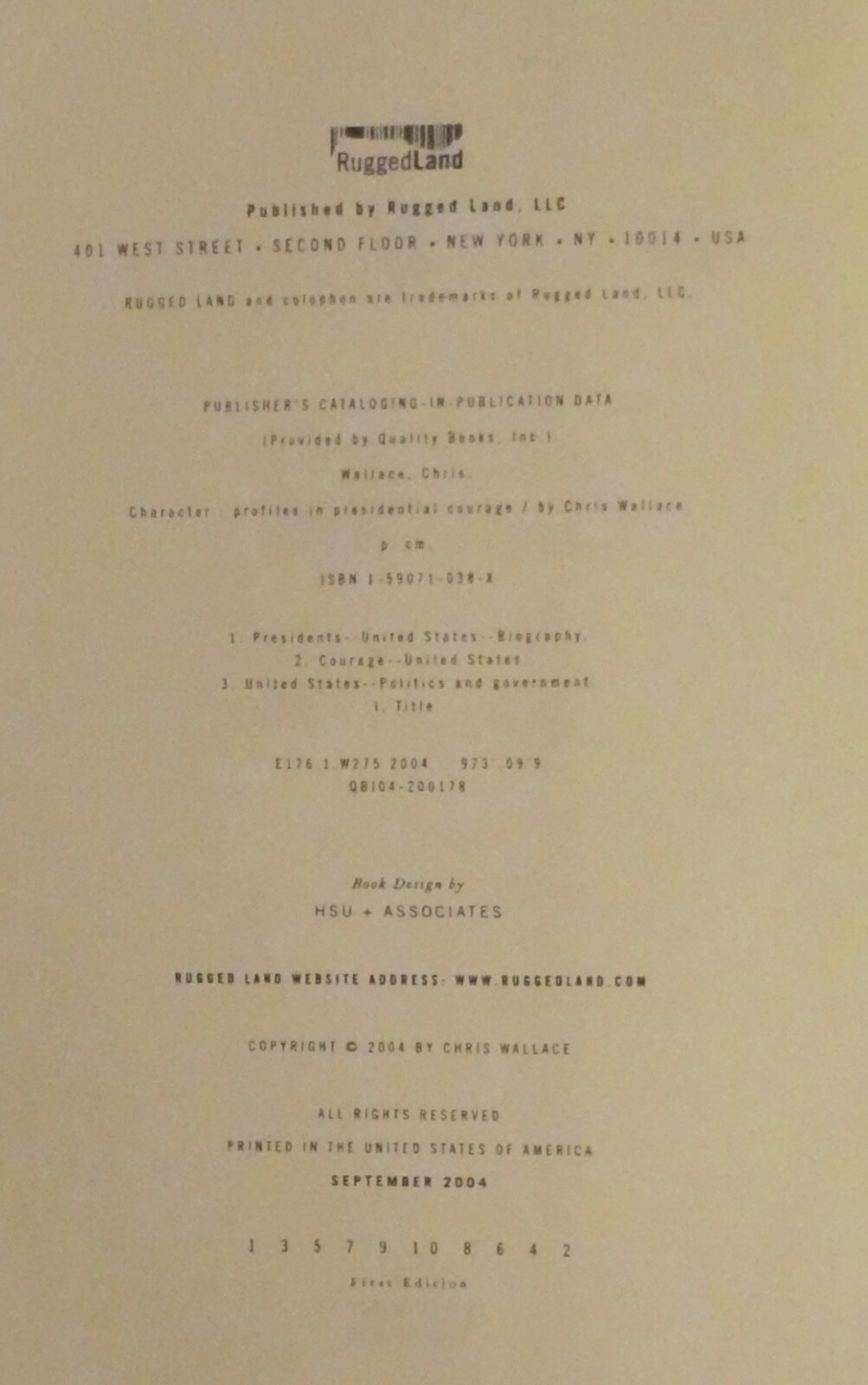 Wallace, Chris. Character. Profiles in Presidential Courage. Inscribed. 1st Ed.