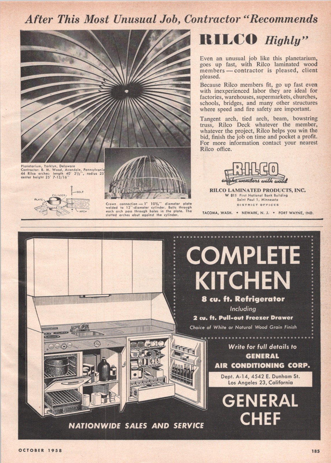 1958 Ad * Planetarium Yorklyn DE * Dome Under Construction
