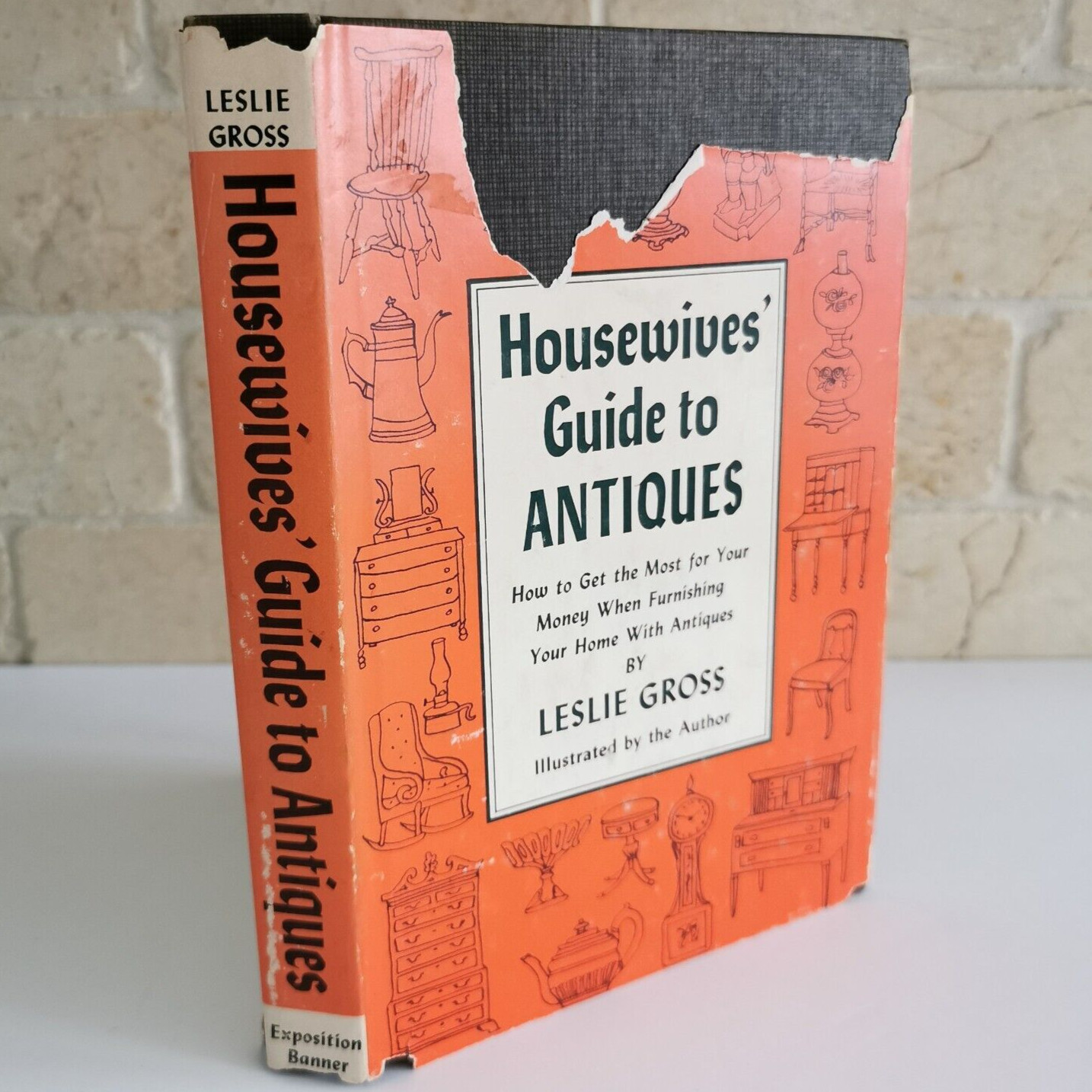 1959 Housewives Guide to Antiques Book by Leslie Gross, Illustrated Home Decor