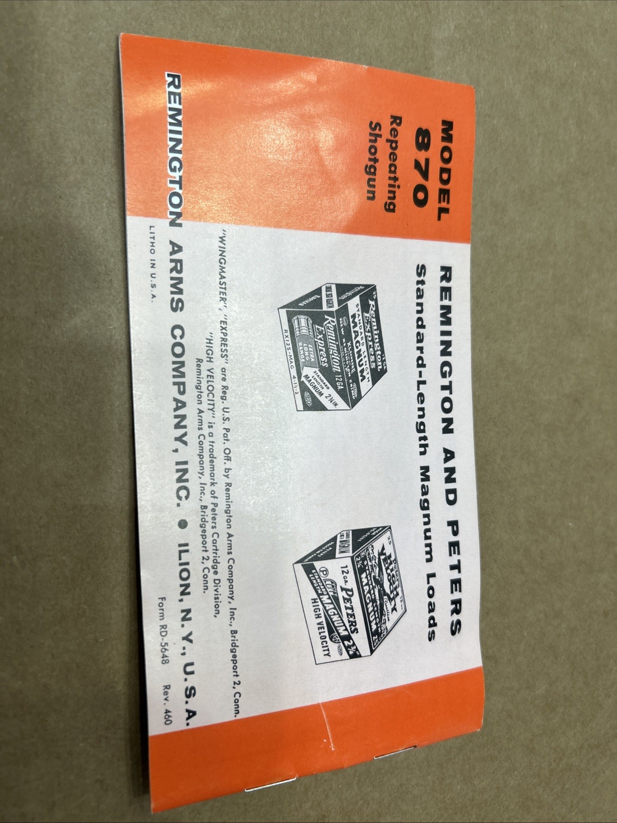 REMINGTON WINGMASTER MODEL 870 REPEATING SHOTGUN INSTRUCTIONAL MANUAL, 5 SHOT