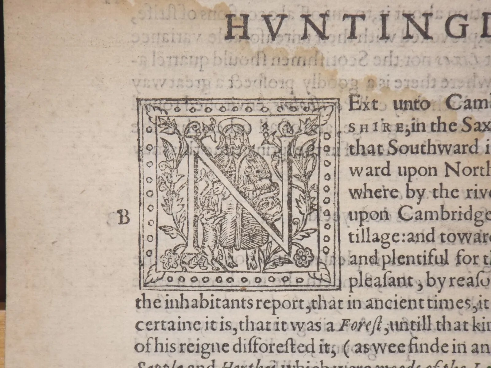 1637 Antique Book Leaves (4) from Camden Britannia on Huntingdonshire. Cambridge