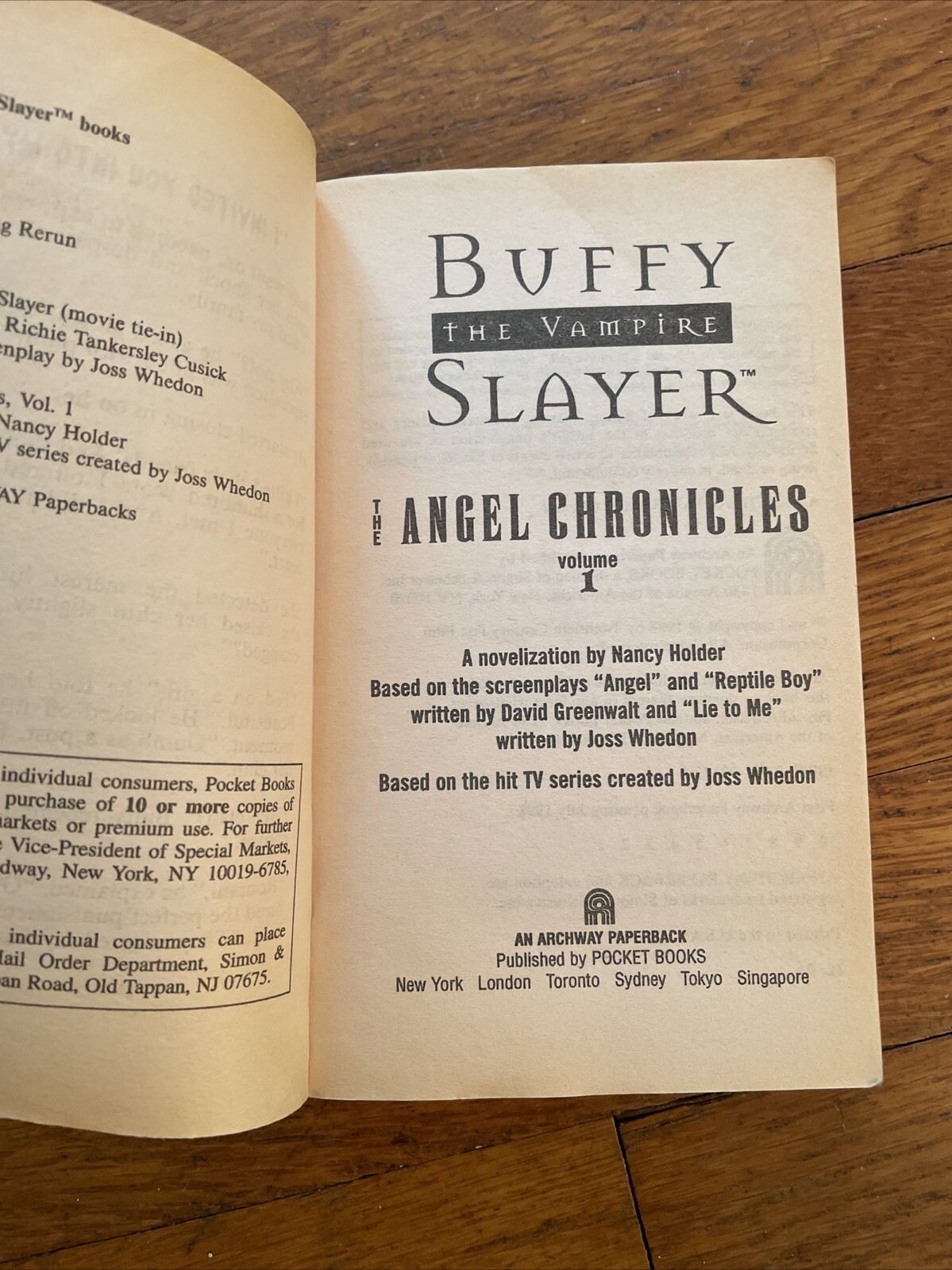 BUFFY THE VAMPIRE SLAYER Angel Chronicles #1 Nancy Holder (1998) PB TV Paperback