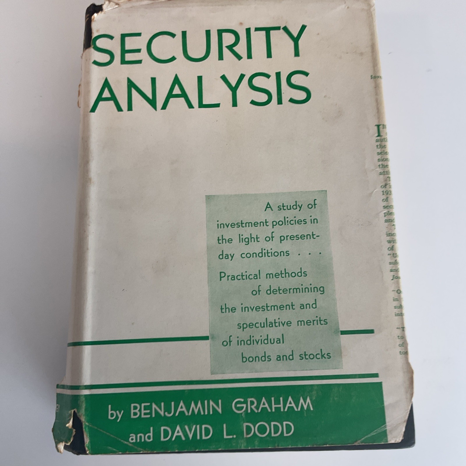 RARE Graham, Benjamin, Security Analysis 2nd edition 1st printing w dust jacket